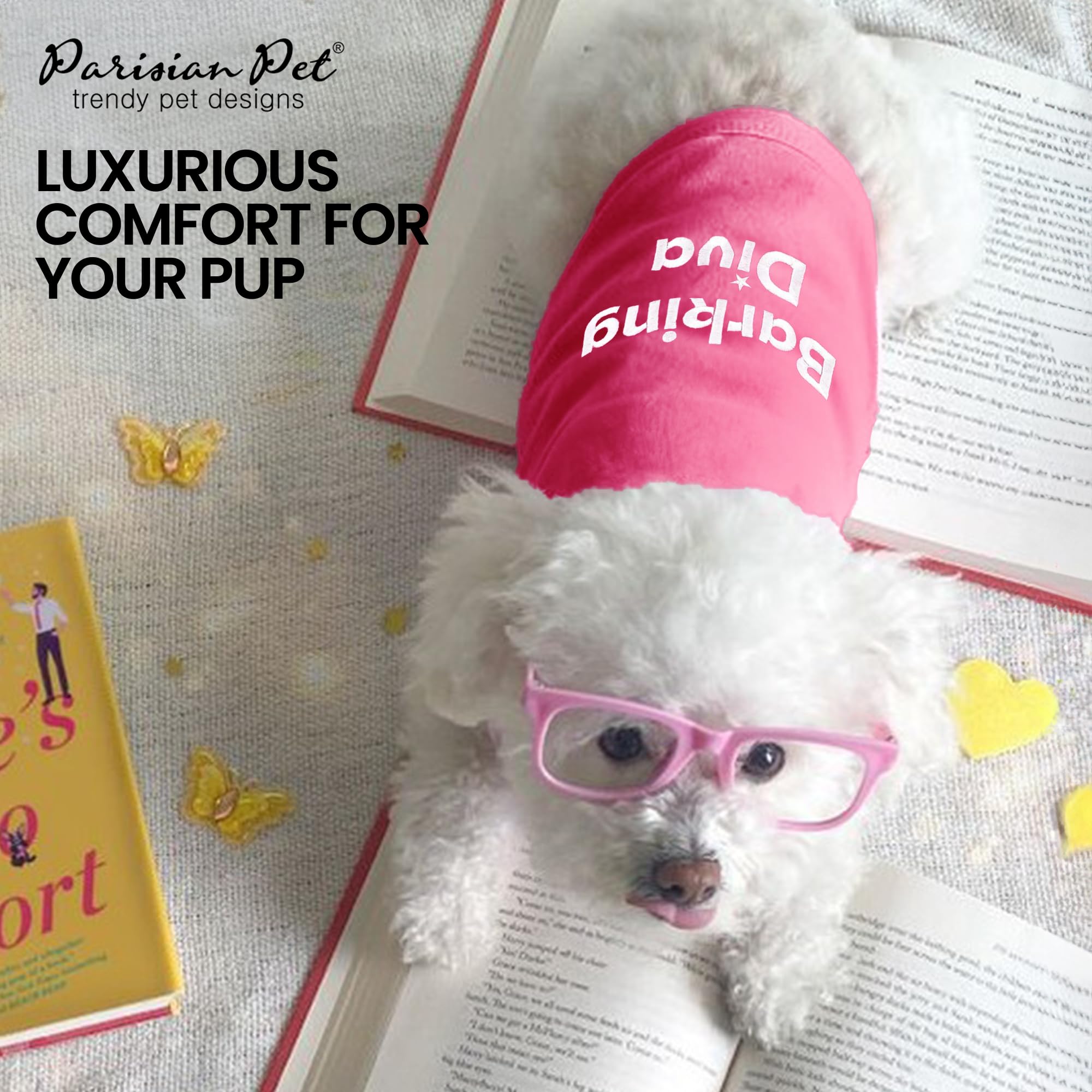 Parisian Pet Dog Tshirt - Embroidered Barking Diva Girl Dog Clothes - Breathable And Lightweight Pet Vest - Sleeveless Pink Tee