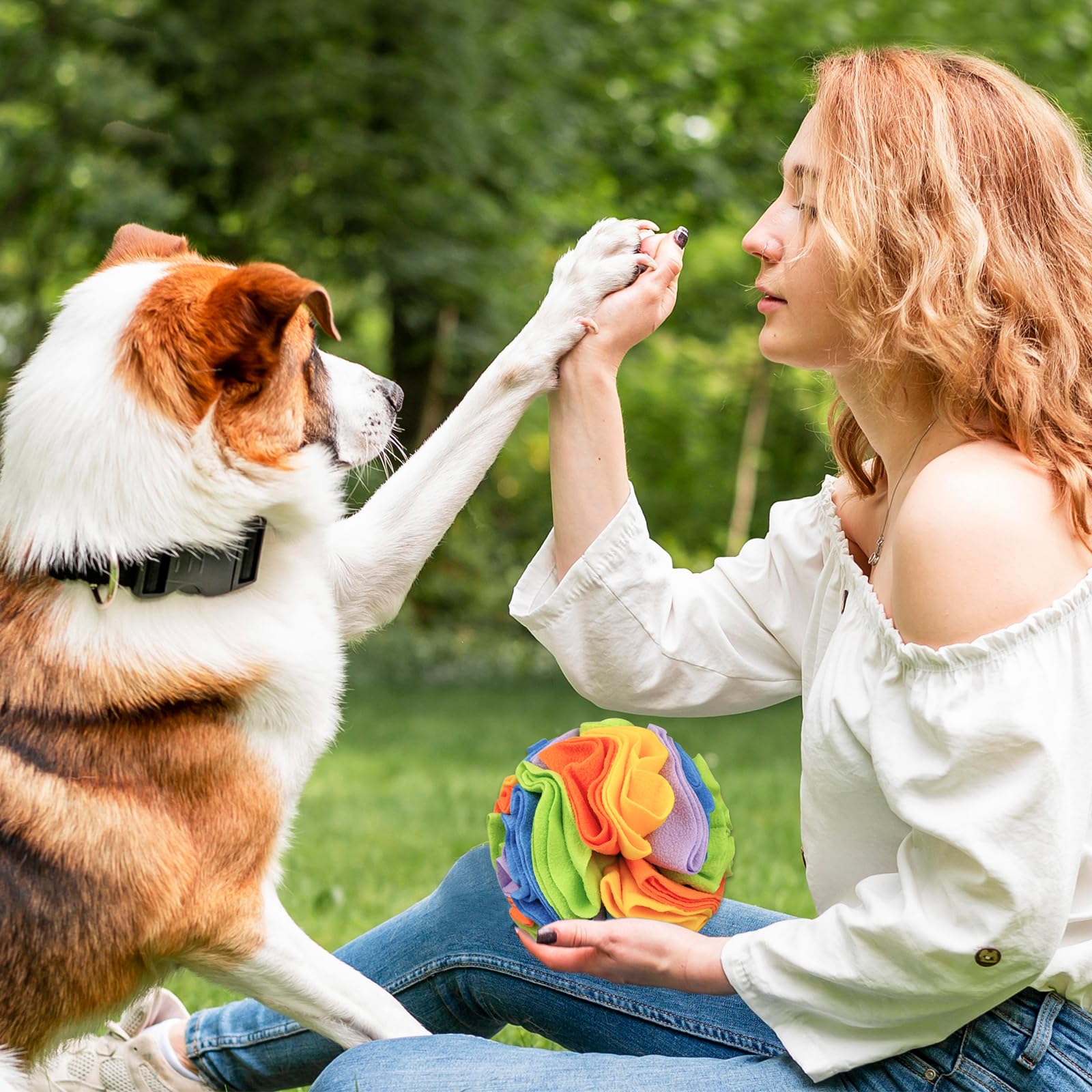 Andiker 7.9'' Snuffle Ball for Dogs, Plush Colorful Interactive Snuffle Ball Hide Treat Dog Puzzle Toy for Relieving Boredom and