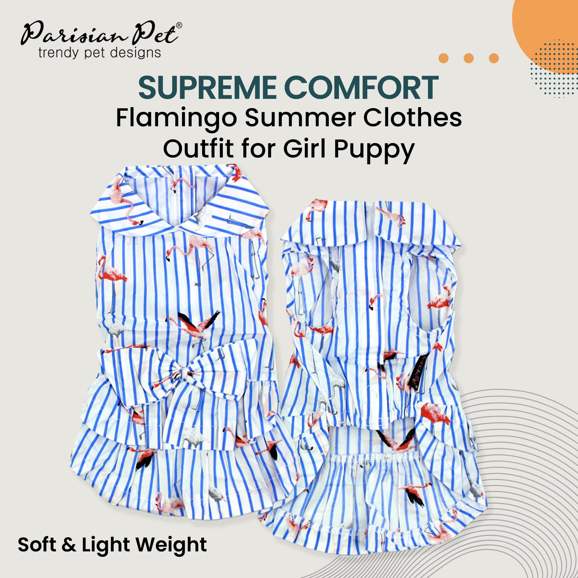 Parisian Pet Flamingo Summer Dress - Girly Dog Dress - 100% Cotton, Lightweight, Sleeveless - Medium Dogs