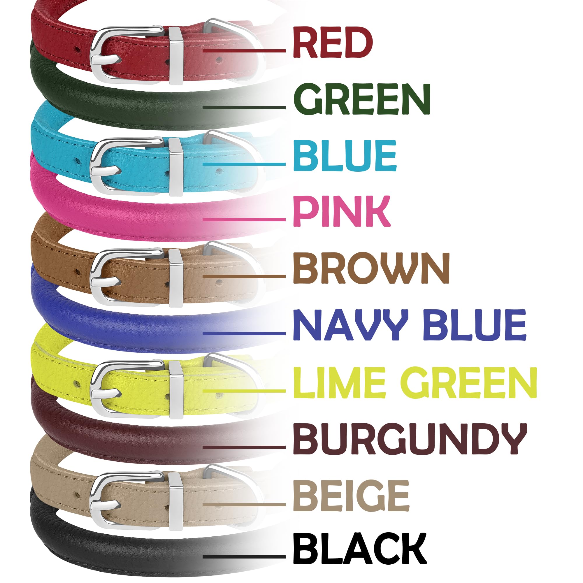 Oopsdoggy Rolled Leather Dog Collar Soft Roll Collars For Small Medium Large Dogs Puppy (Black, Xxl, 20-24)