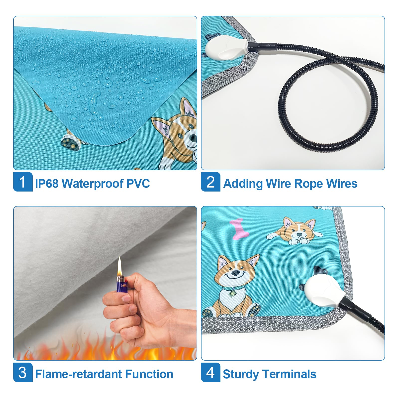 Golopet Dog Heating Pad 34X21In Waterproof Pet Heating Pad For Dogs Smart Thermostat Switch, Whelping Supplies Heated Dog Bed,Adding Wire Rope Wires Puppy Heating Pad Mat-Whelping Box For Dogs-Blue
