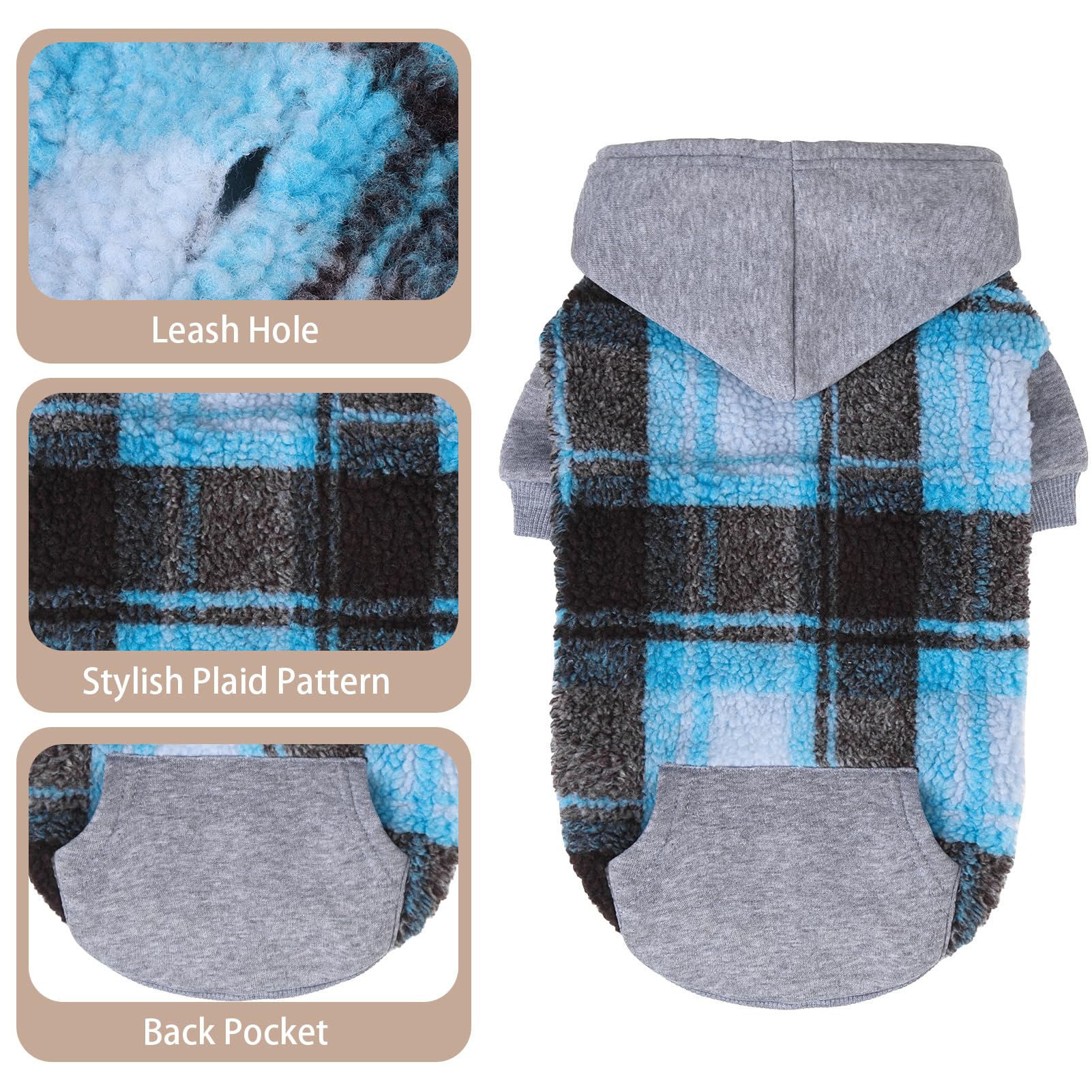 PUPTECK Dog Hoodie Puppy Sweatshirt Warm Dog Sweater Winter Clothes Cold Weather Coats for Small Medium Large Dogs, Blue, M