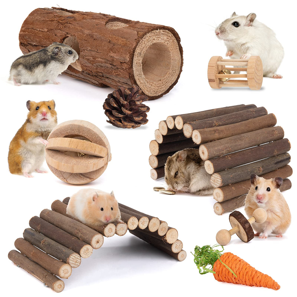 Sofier Hamster Toys Hamster Accessories For Cage Natural Guinea Pig Toys And Chews For Teeth Rat Toys Chinchilla Toys Wood Hamster Hideout Hamster Bridge Apple Wood Sticks