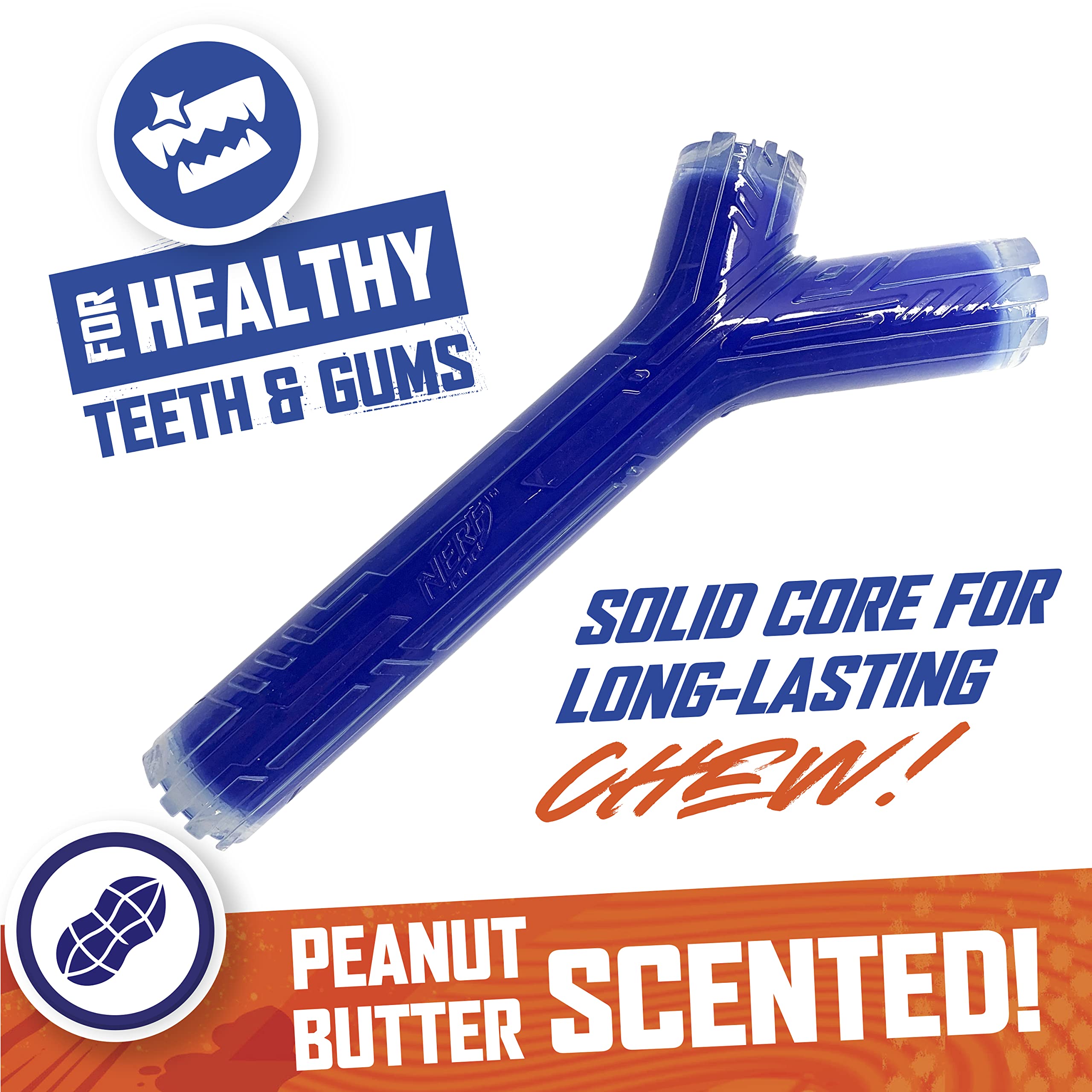 Nerf Dog 10In Tpr/Pp Scented Peanut Butter Superscent Stick Solid Core -Clear/Blue, (Nf-7133)