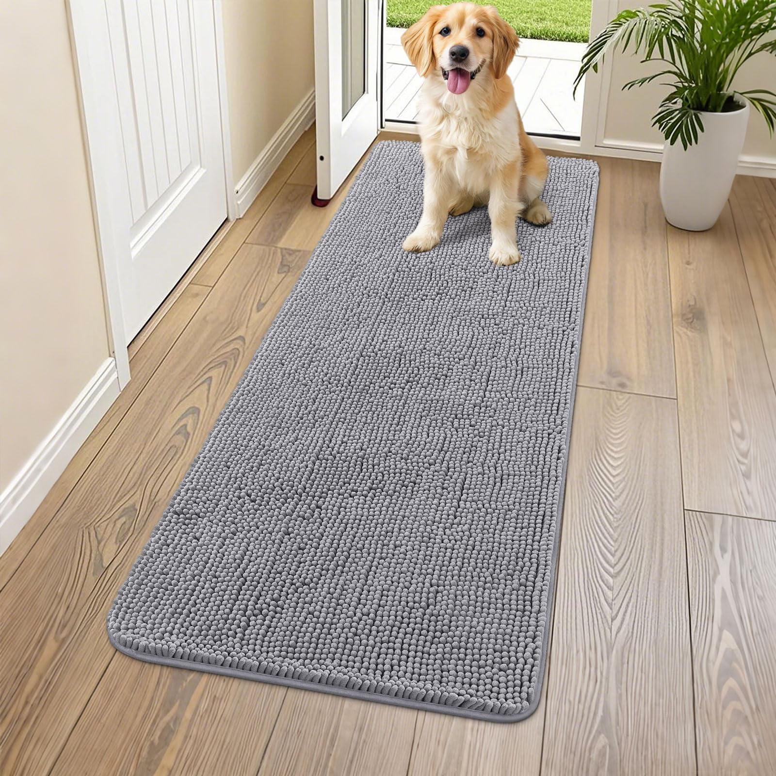 Smiry Dog Door Mat for Muddy Paws 54x24, Absorbs Moisture and Dirt Doormat, Non-Slip Washable Quick Dry Chenille Front Door Mat 