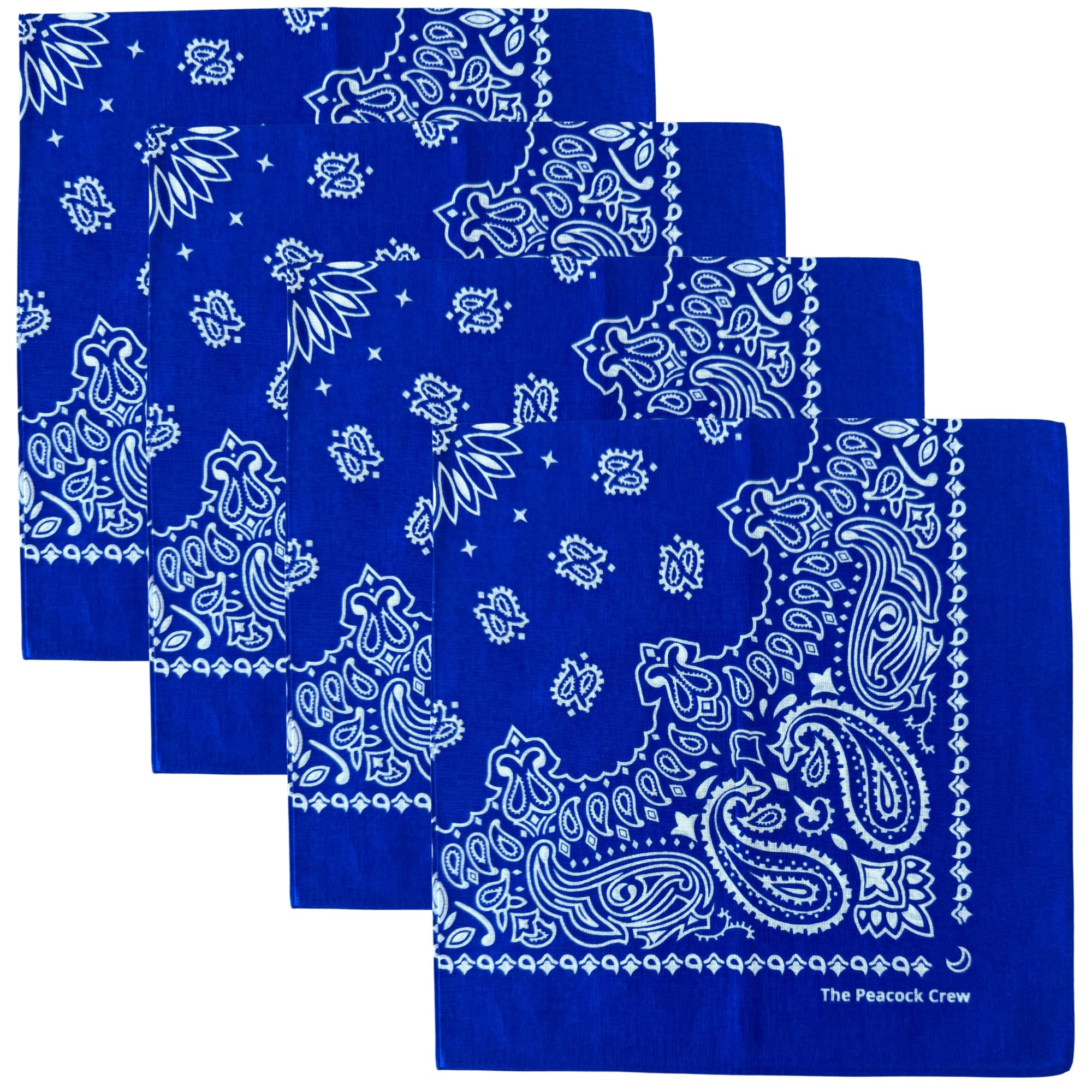 The Peacock Crew 4 Pack Majorelle Blue Paisley Bandanas (22x22 Inch) - Cotton Handkerchiefs for Men & Women - Intense Cobalt Ele