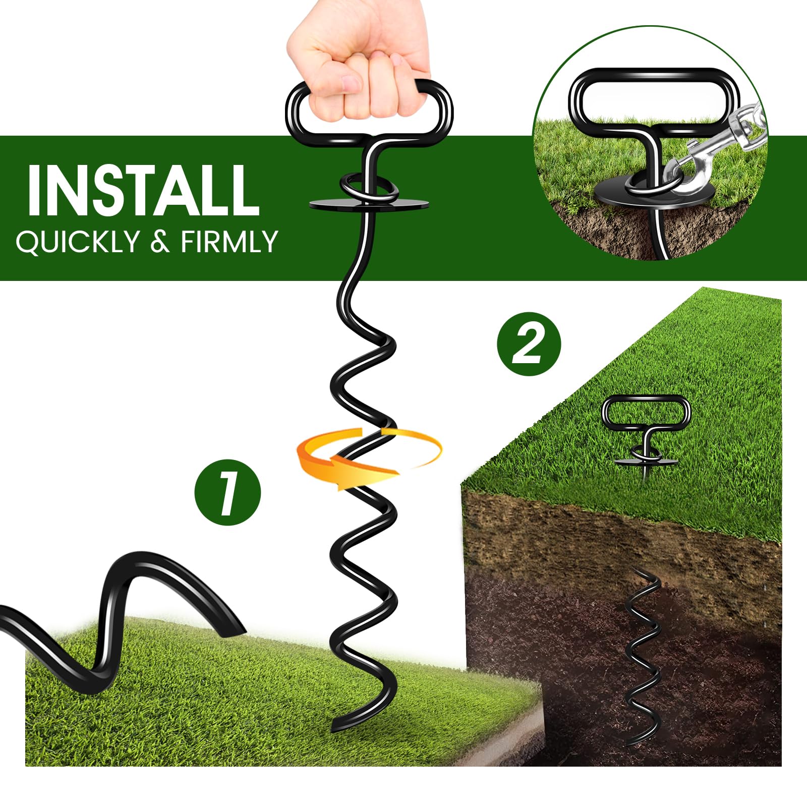 Payivsve Dog Stake, Heavy Duty Dog Tie-Outs & Stakes (140Lbs), Screw In Dog Yard Stake, Yard Stake For Dogs, Easy Installation, Suitable For Yard, Park, Beach, Camping