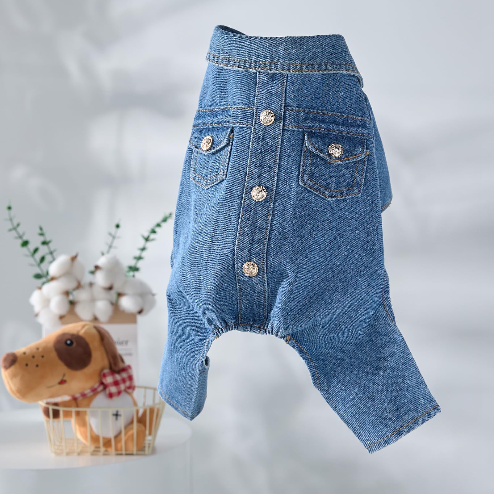Fashion Denim Dog Overalls Onesie, Suitable For Small To Medium-Sized Dogs To Wear All Year Round, Machine Washable (Xxx-Large)