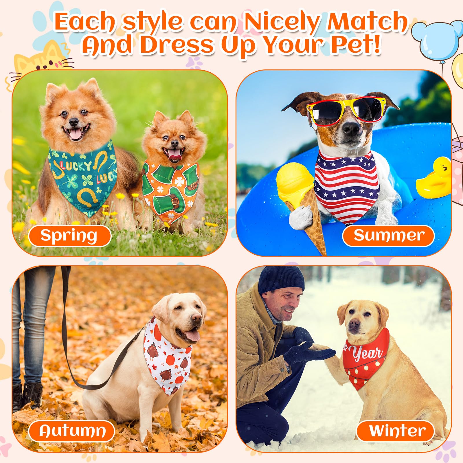 Reginary 72 Packs Holiday Dogs Bandanas Bulk Patriotic Halloween Thanksgiving Christmas New Year Birthday Summer Scarf Bibs East
