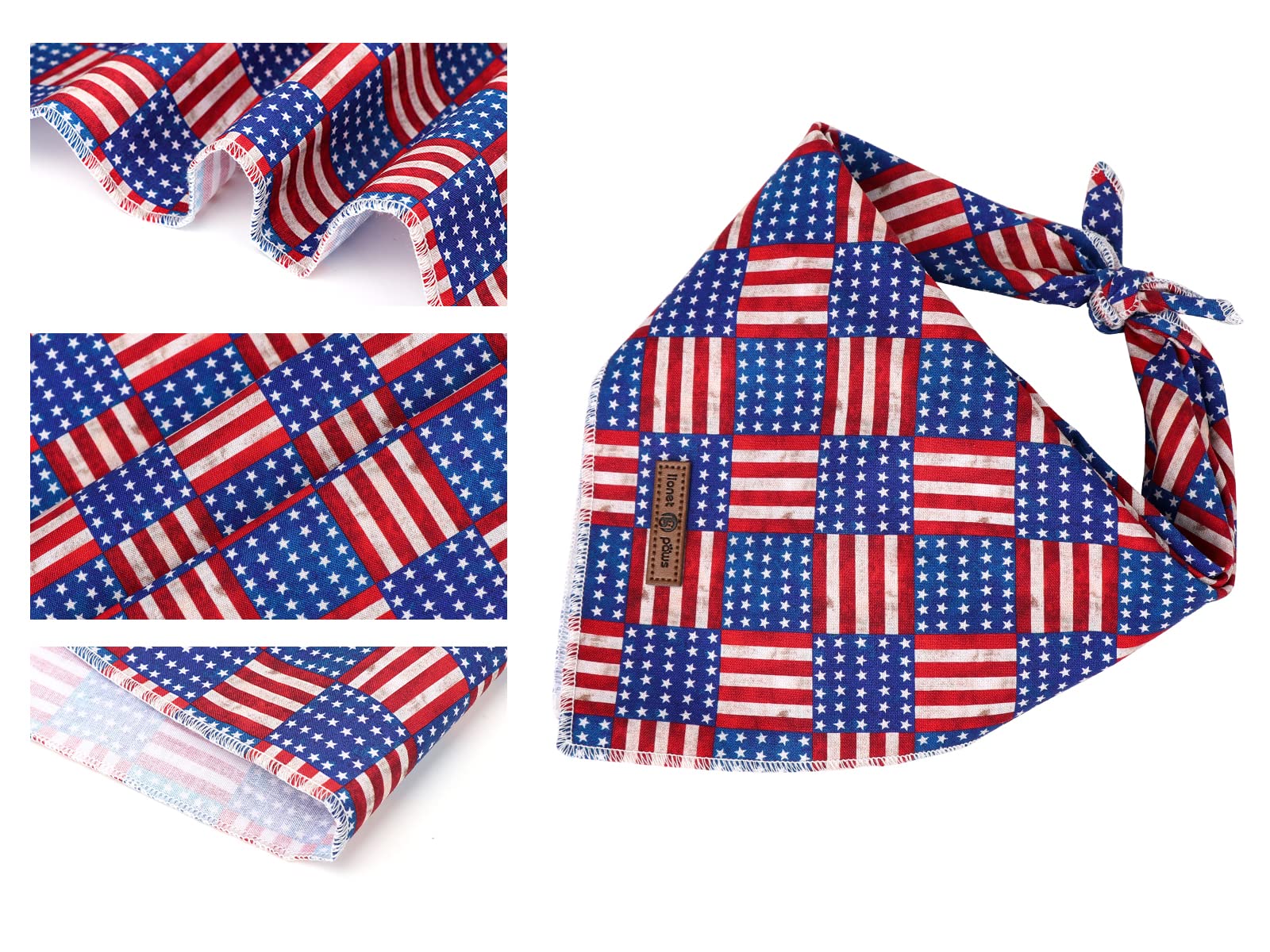 Lionet Paws 4Th Of July Bandanas 2 Pack, American Washable Triangle Bibs Scarf Kerchief, Adjustable Holiday Scarves For Small Me