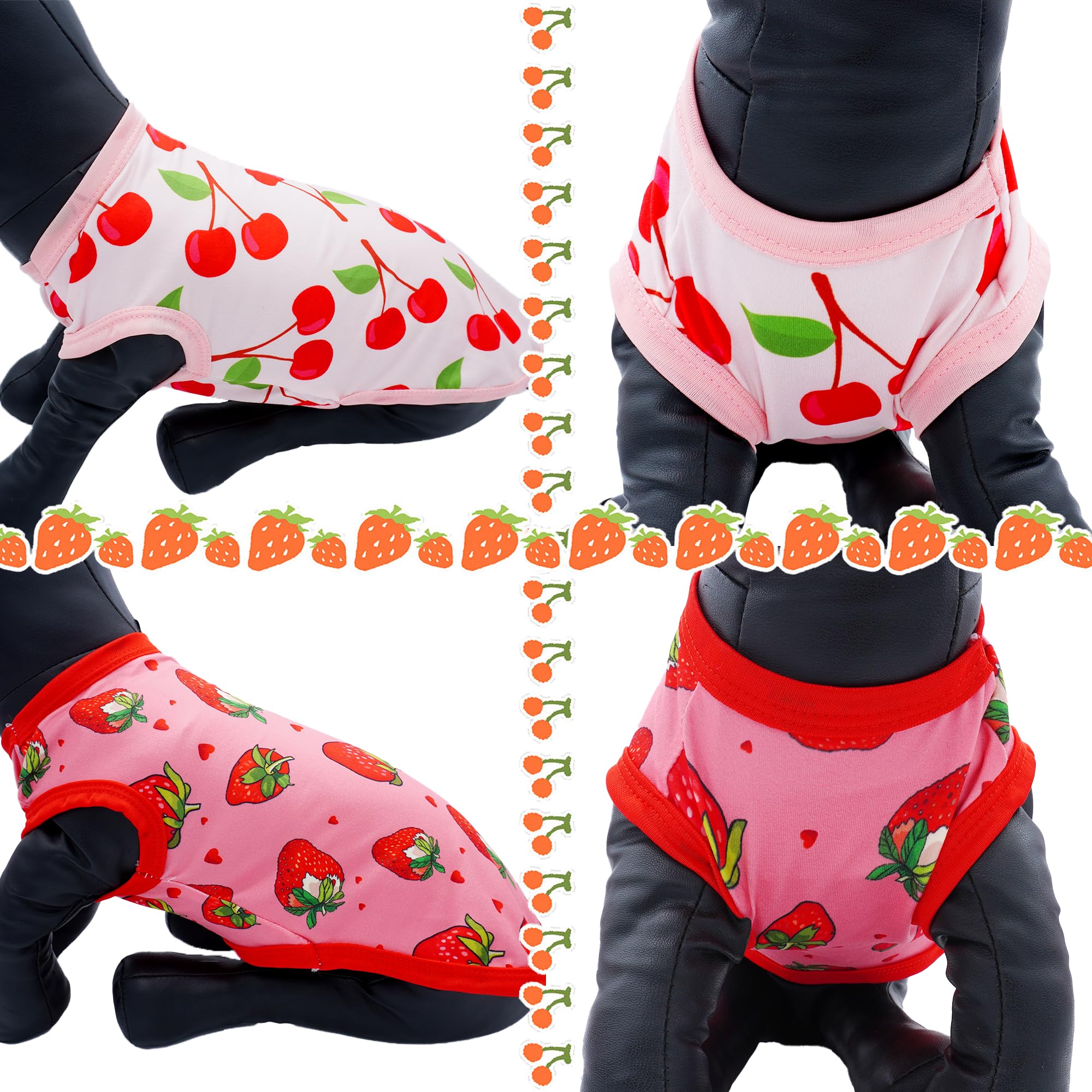 Jpgdn 2Pcs/Pack Dog Shirts Sleeveless For Extral Large Xl Breed Dog Girl Pink Red Strawberry Cherry Print Puppy Clothes Vest Out
