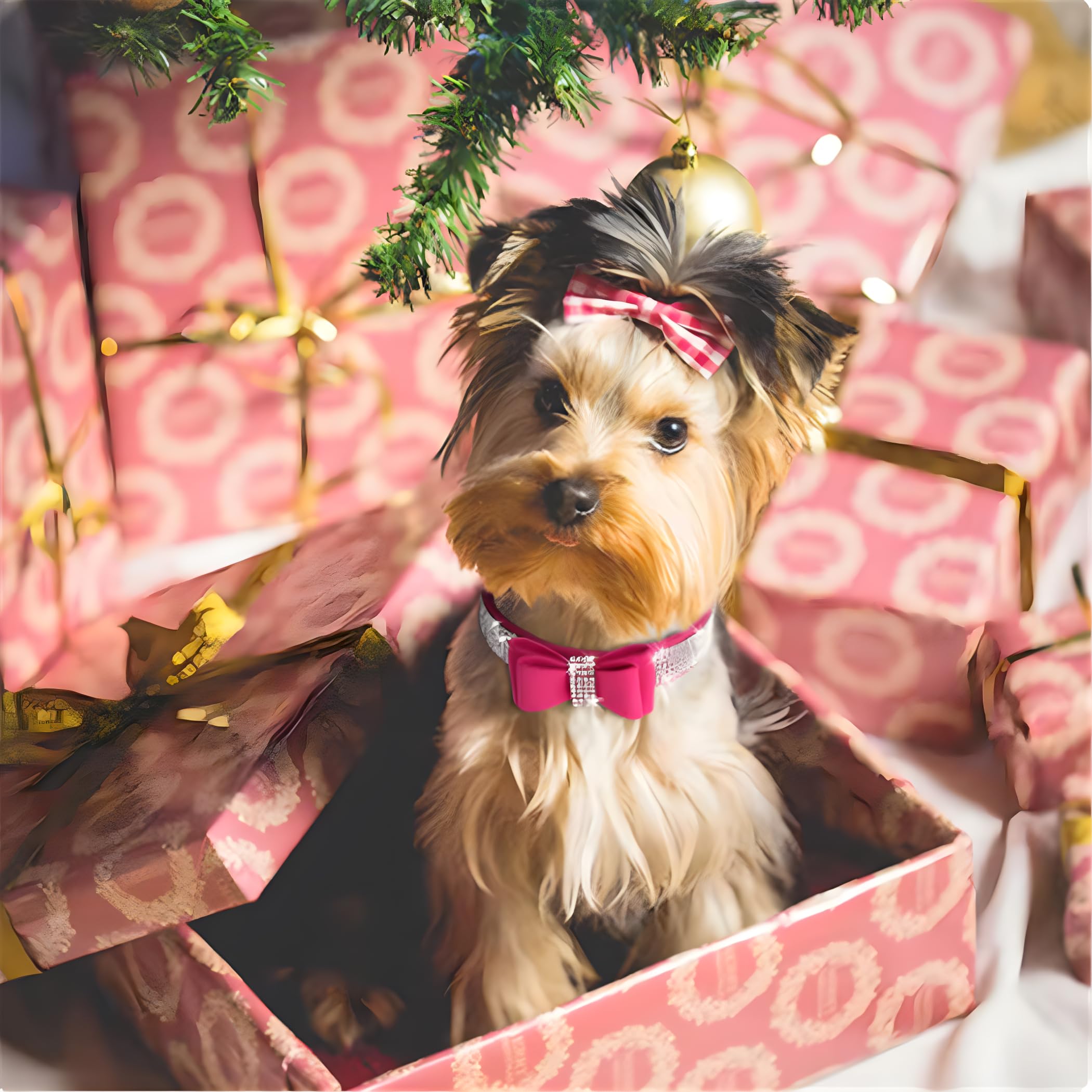 Rhinestone Bowtie Small Dog Collar, Diamond Puppy Collars Bow Crystal Bling Jeweled Glitter Girl Female Adjustable For Xxsmall X