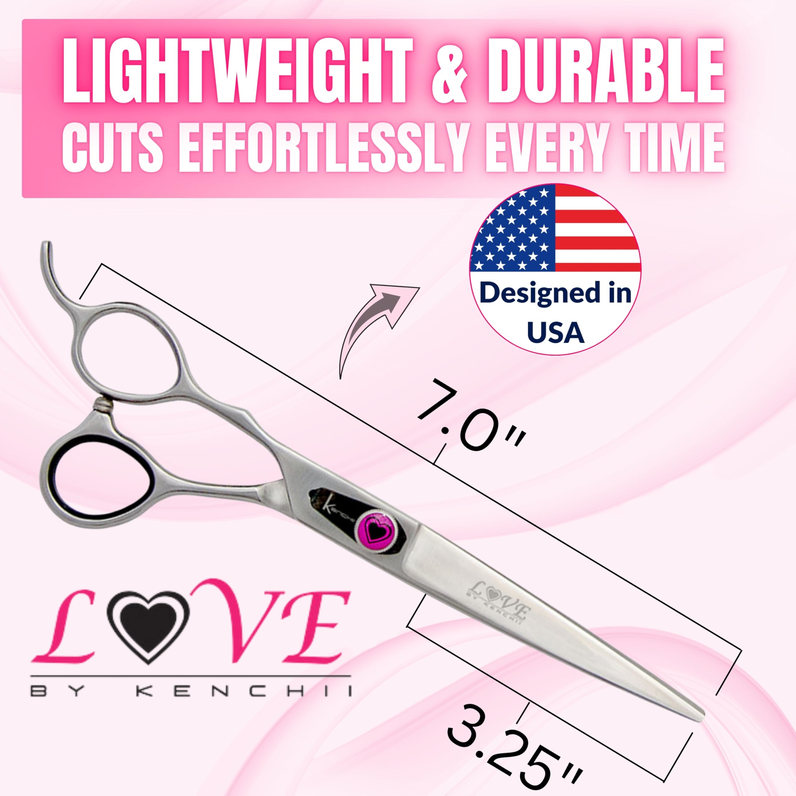 Kenchii Left Handed Dog Grooming Scissors | 7 Inch Shears | Straight Scissors For Dog Grooming | Love Collection Dog Shears | Pet Grooming Accessories | Pet Hair Trimming Scissor