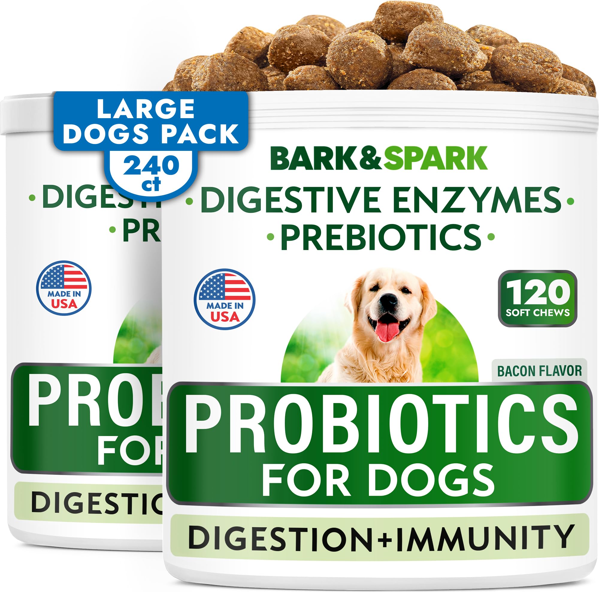 Dog Probiotics & Digestive Enzymes - Allergies & Itchy Skin + Gut Health - Pet Diarrhea Gas Treatment, Upset Stomach Relief Pill