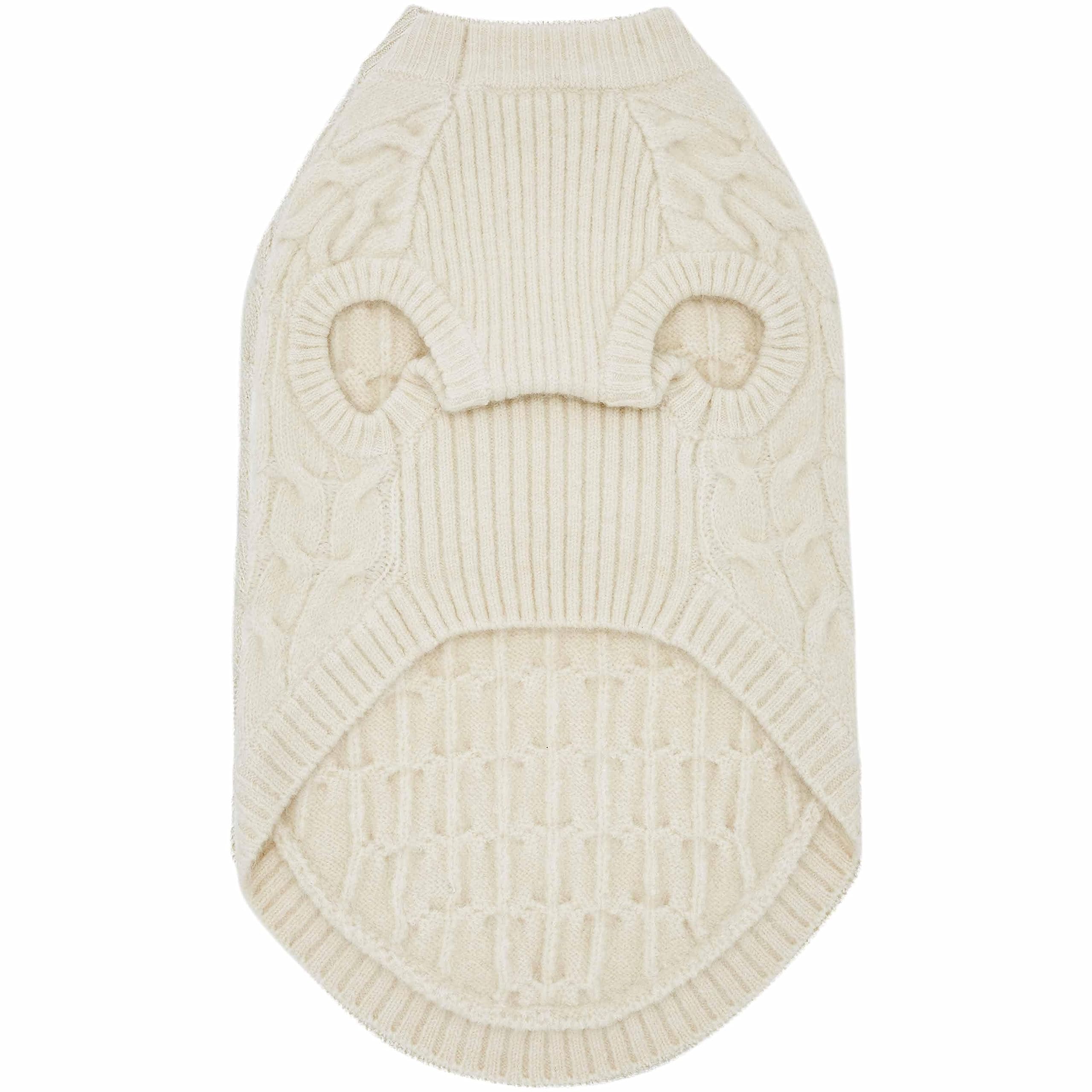 Blueberry Pet Classic Fuzzy Textured Knit Pullover Crew-Neck Dog Sweater In Ivory, Back Length 14'', Pack Of 1 Clothes For Dogs
