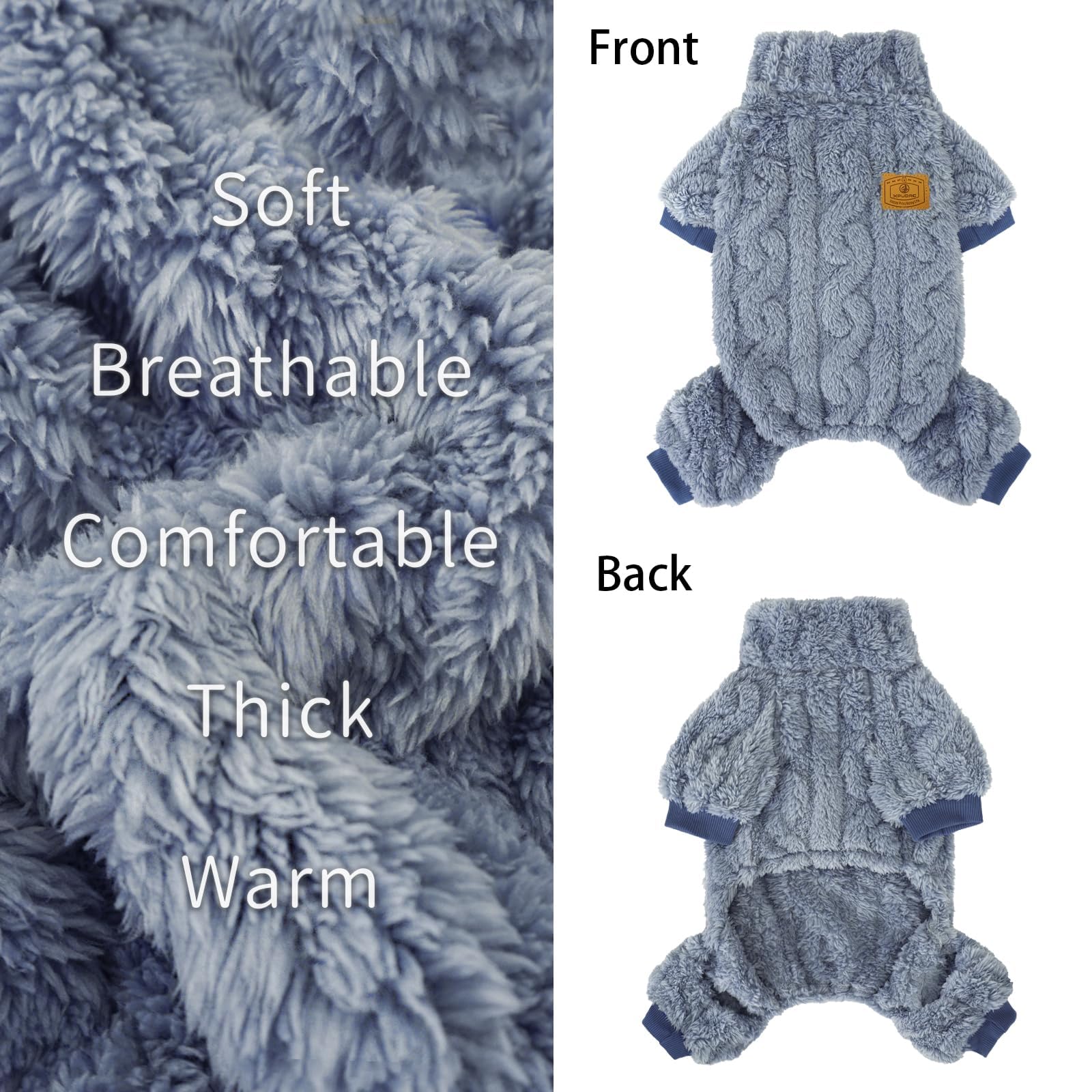 Xpudac Dog Sweater, Winter Clothes For Small Medium Dogs, Fleece Pajamas For Girl Boy, Christmas, Blue-Large
