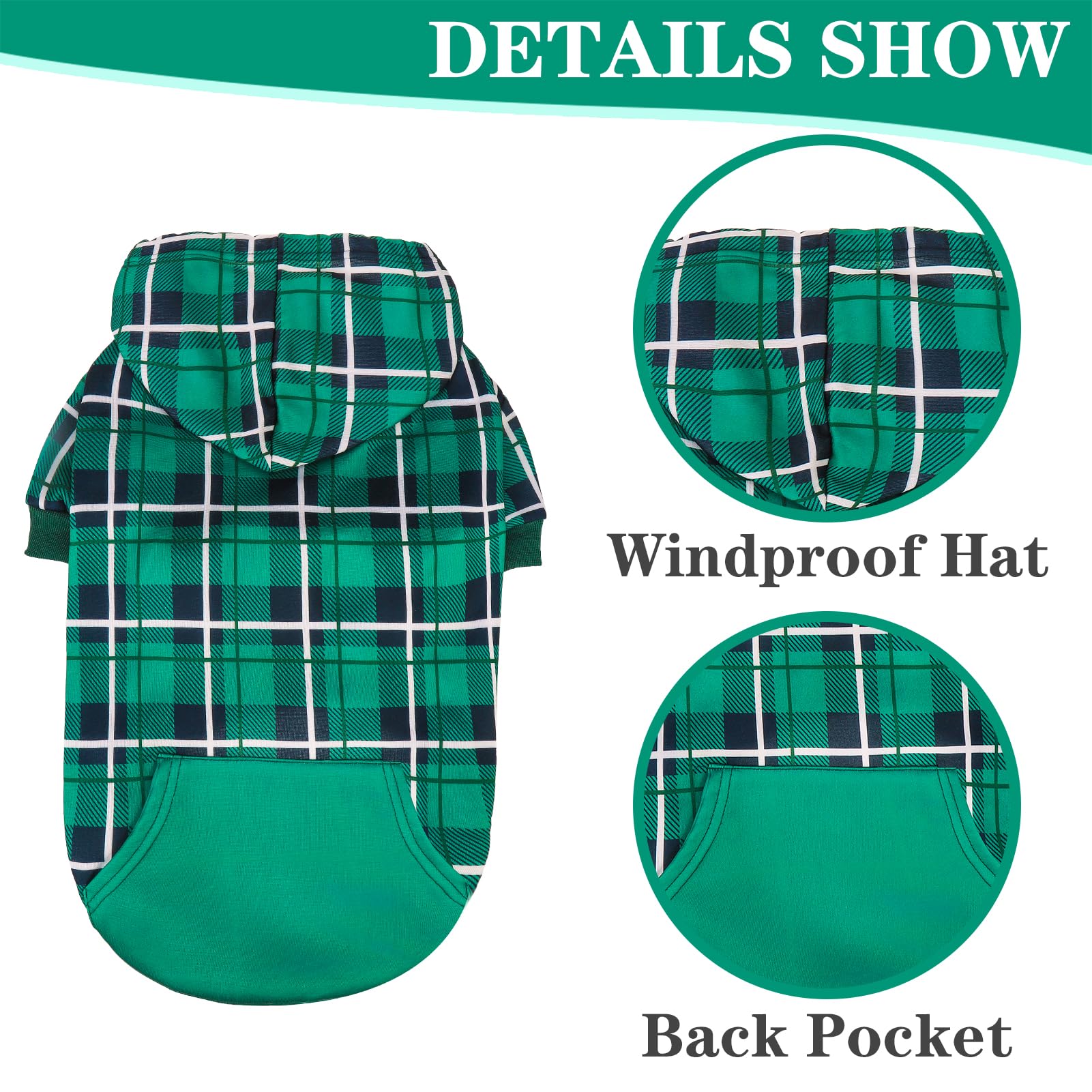 Expawlorer Plaid Dog Hoodie - British Style Warm Dog Sweater Shirt With Leash Hole,Pitbull Clothes Outfits,Winter Coat Apparel F