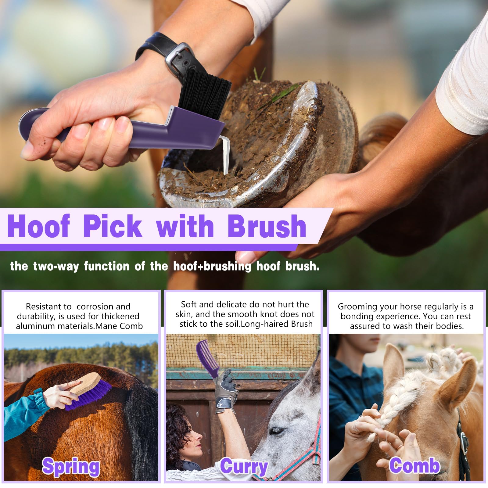 Abbylike 12 Pieces Horse Grooming Kit Racing Festival Tack Room Supplies Horse Brush Sets Equine Care Cleaning Kit Shedding Groo