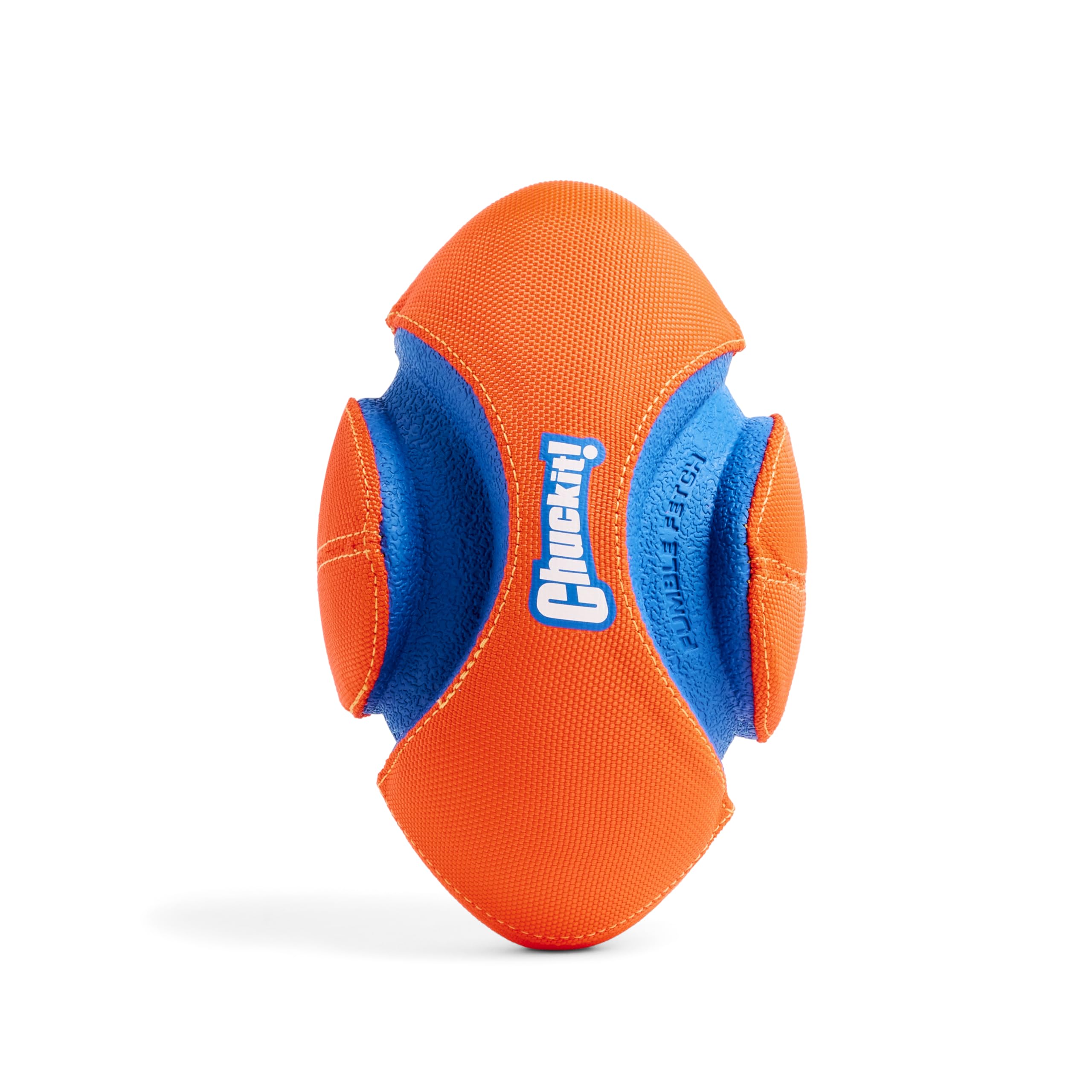Chuckit! Fumble Fetch Dog Football - Outdoor And Indoor Interactive Dog Toy With Grooved Design For Easy Pickup - Made From Durable Rubber - Floats In Water - Small - Orange And Blue