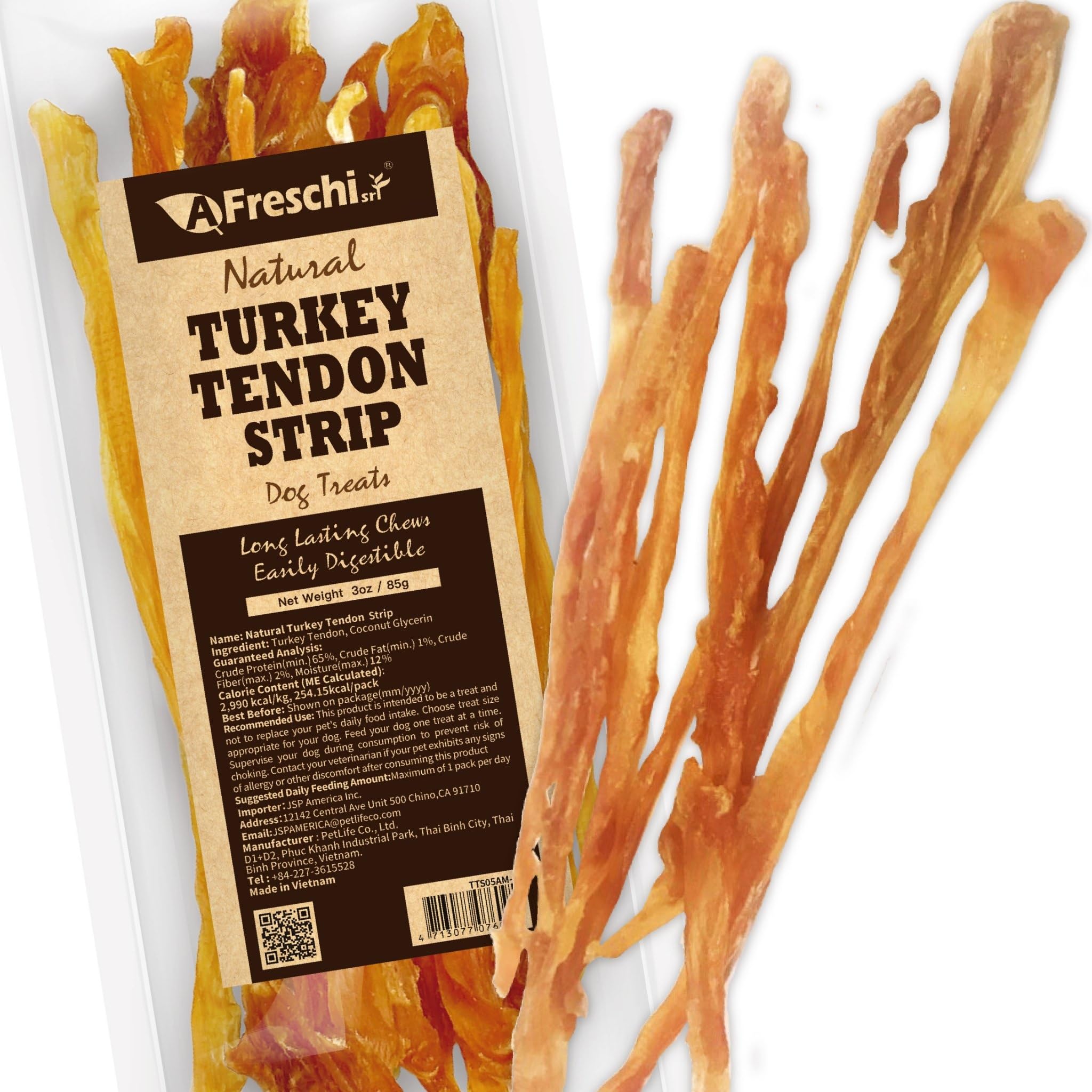 A Freschi srl Turkey Tendons for Dogs - Healthy, Rawhide-Free Chews, 3.53 oz Pack, Hypoallergenic, All Natural, Ideal for Small Breeds