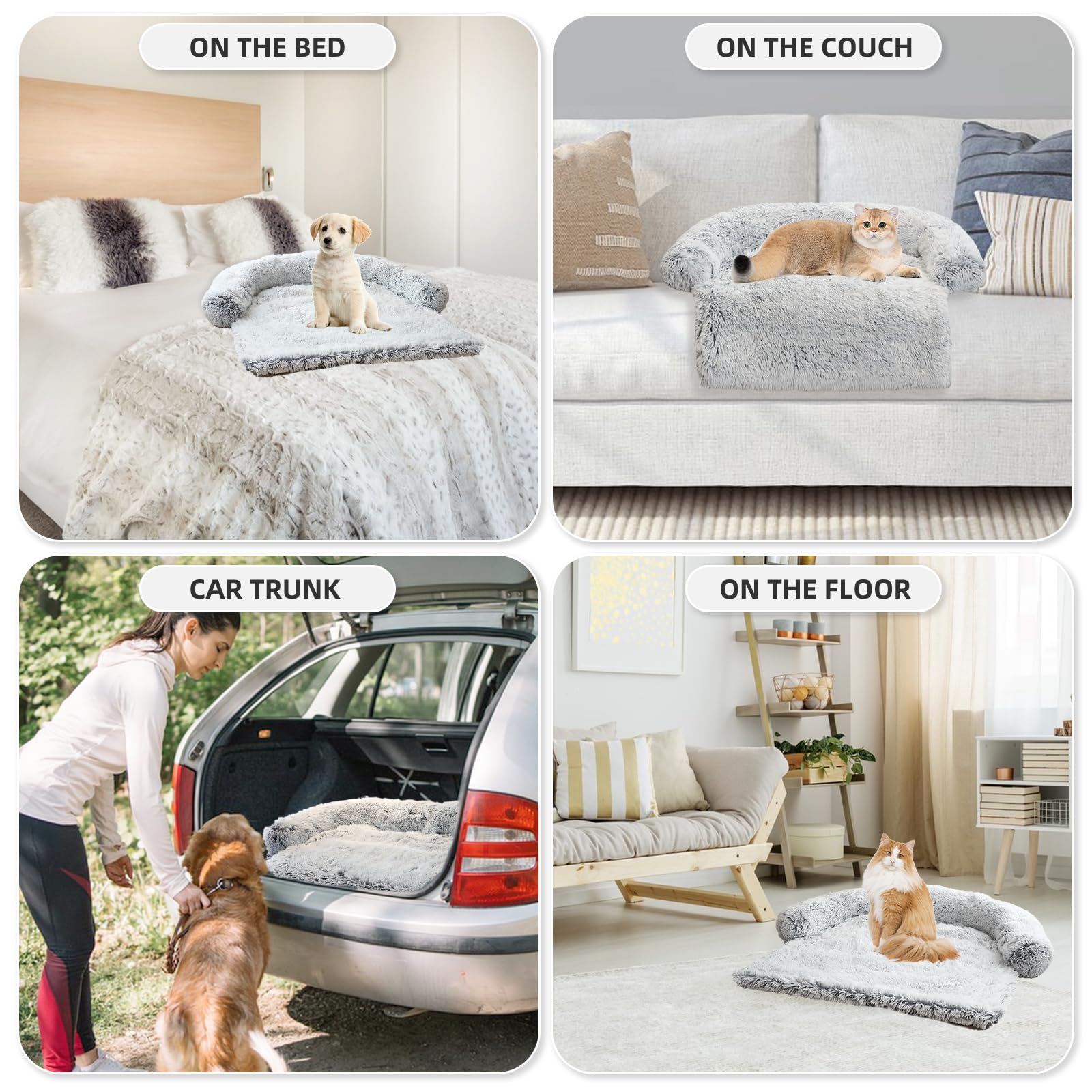 Calming Dog Bed Fluffy Plush Dog Mat For Furniture Protector With Removable Washable Cover For Large Medium Small Dogs And Cats (Xs (31'X23.5'X5'), Light Grey)