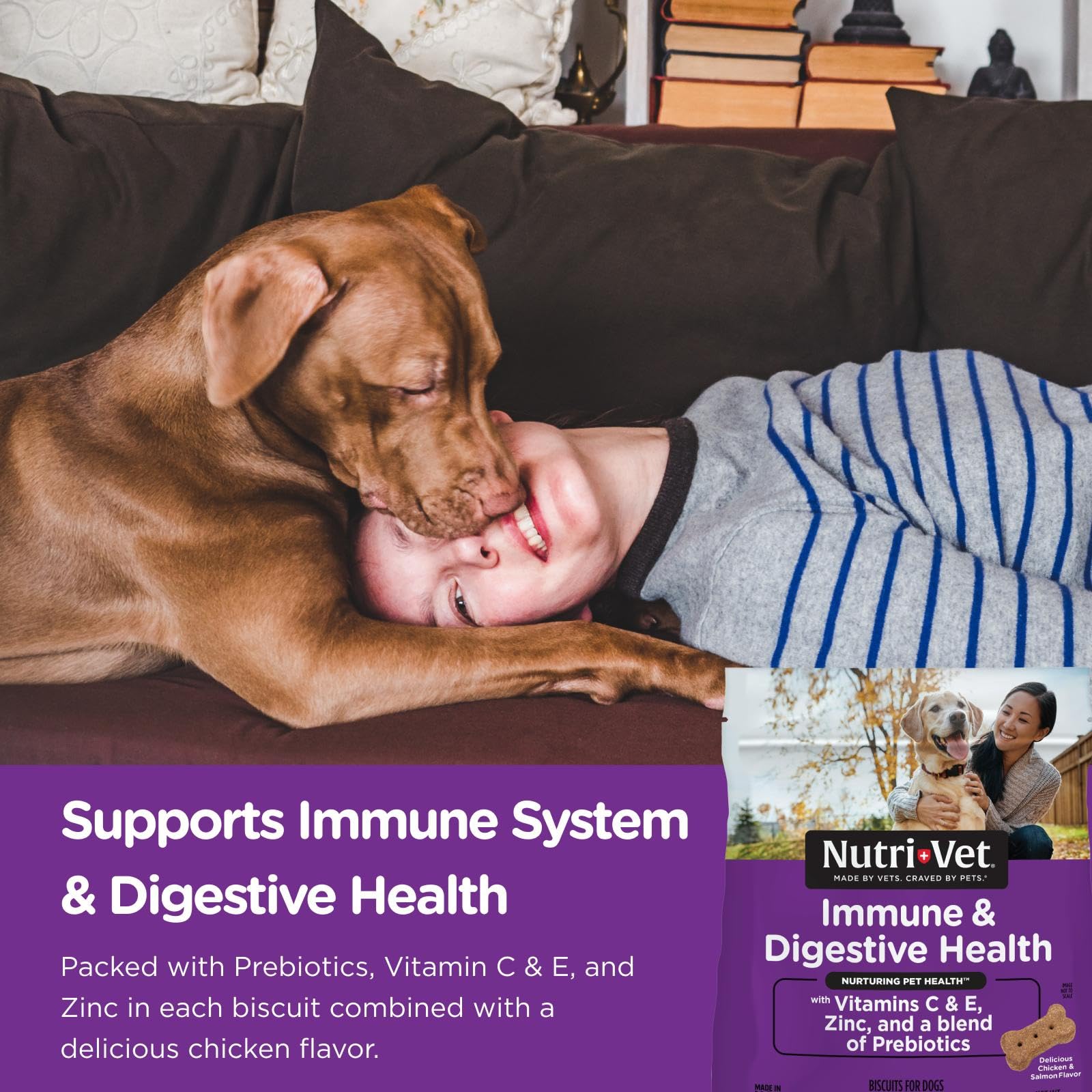 Nutri-Vet Immune & Digestive Health Biscuits for Dogs, Immune Health Biscuits, Prebiotic & Postbiotic Dog Treat, Functional Trea