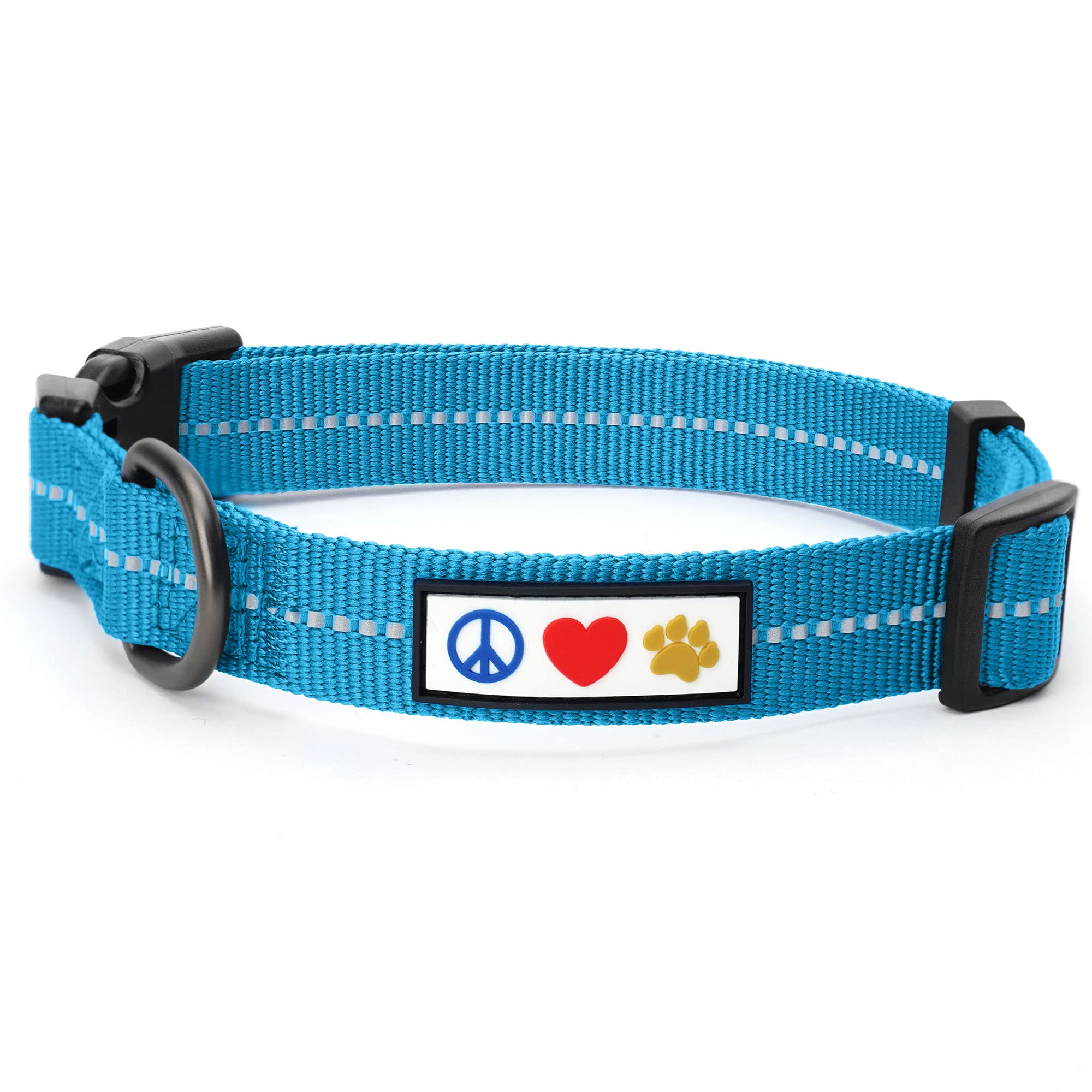 Pawtitas Recycled Dog Collar With Reflective Stitched Puppy Collar Made From Plastic Bottles Collected From Oceans Medium Teal T