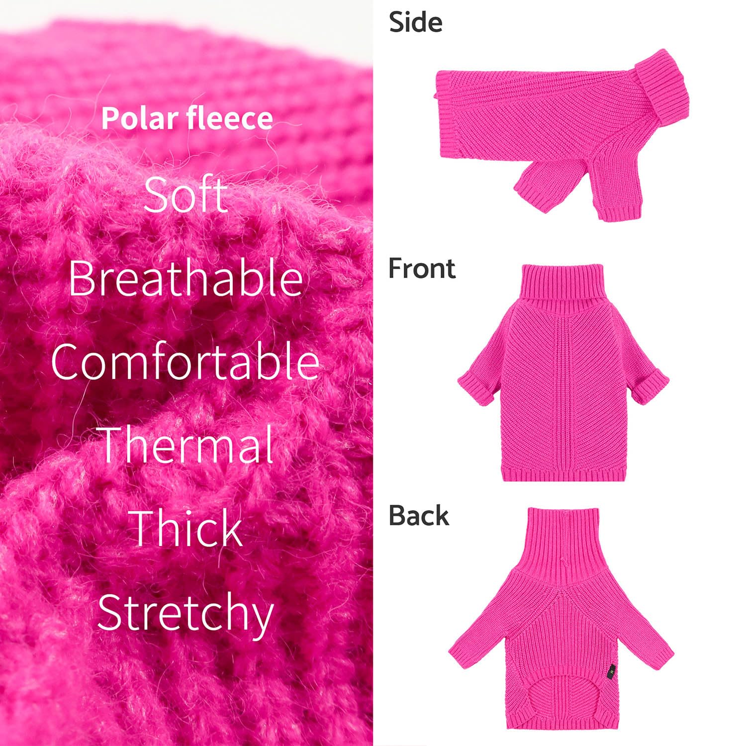 Fitwarm Valentines Dog Turtleneck Sweater, Dog Winter Clothes For Small Dogs Girl, Knitted Pet Coat, Cat Outfit, Hot Pink, Large