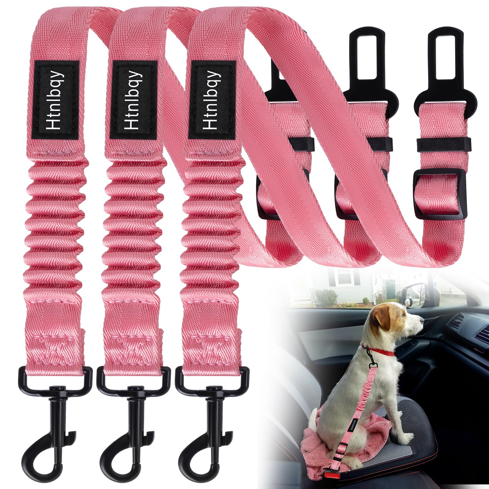 Thickened Dog Seat Belt for Car, 3 Pack Set Retractable Dog Car Adjustable Seatbelts for Vehicle Nylon Pet Safety Heavy Duty & E