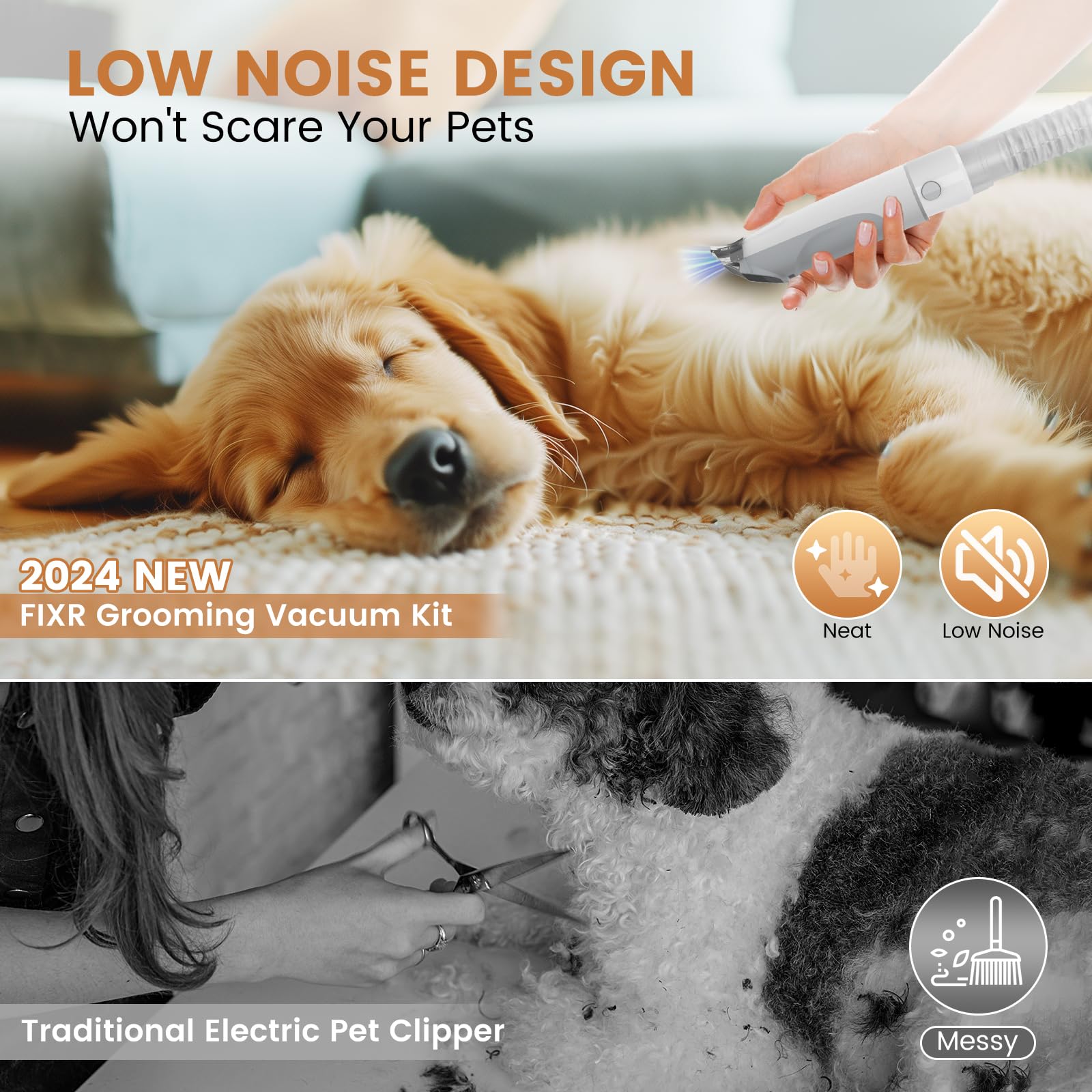 Dog Grooming Vacuum, Pet Grooming Kit, Dog Clipper Nail Trimmer Grinder, 2.5L Dust Cup 7 Grooming Tools 11000Pa Dog Vacuum For S