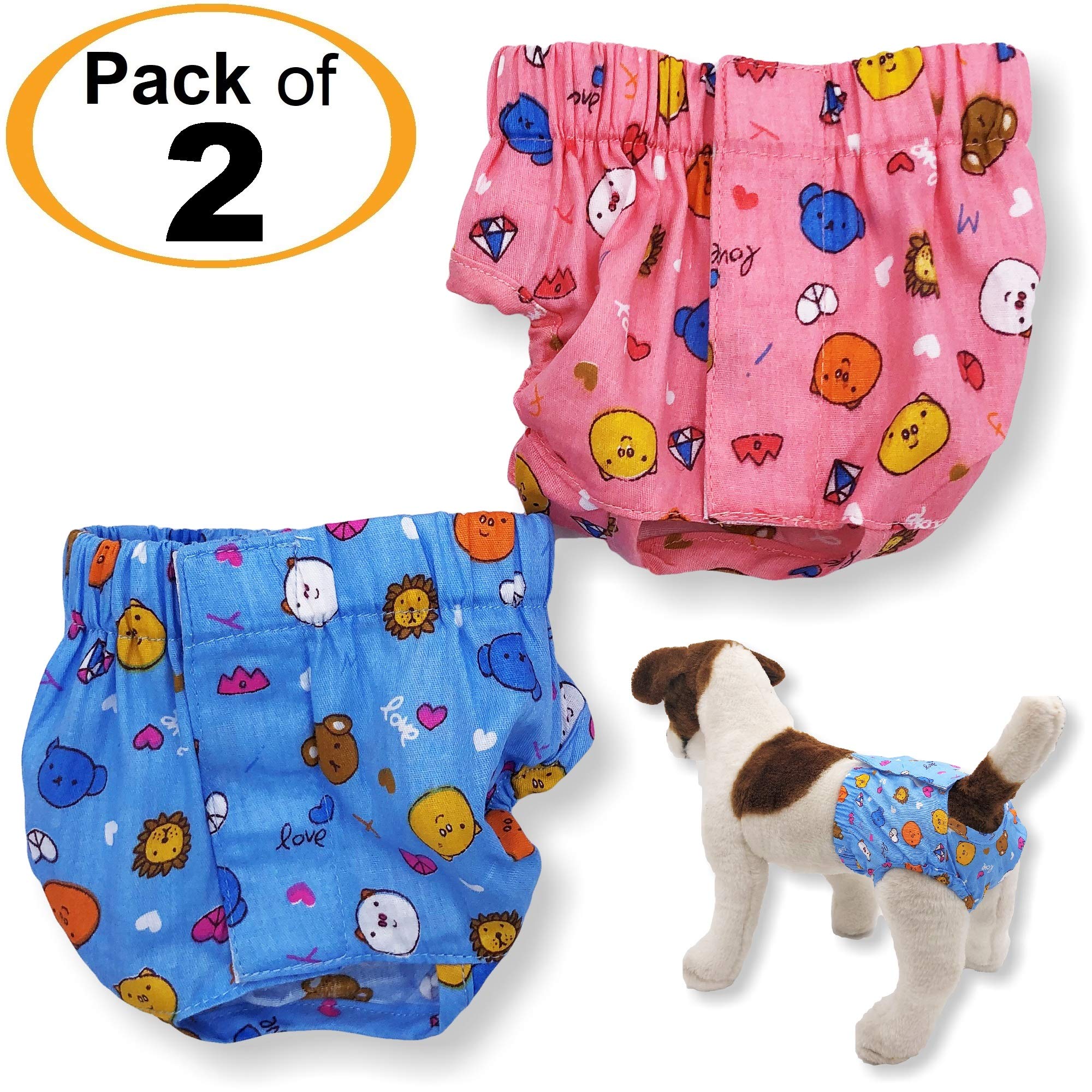 Funnydogclothes Pack Of 2 Dog Female Diapers Sanitary Pants Cotton For Small Pet Cat (Pack Of 2 Pants, S: Waist: 10' - 13')
