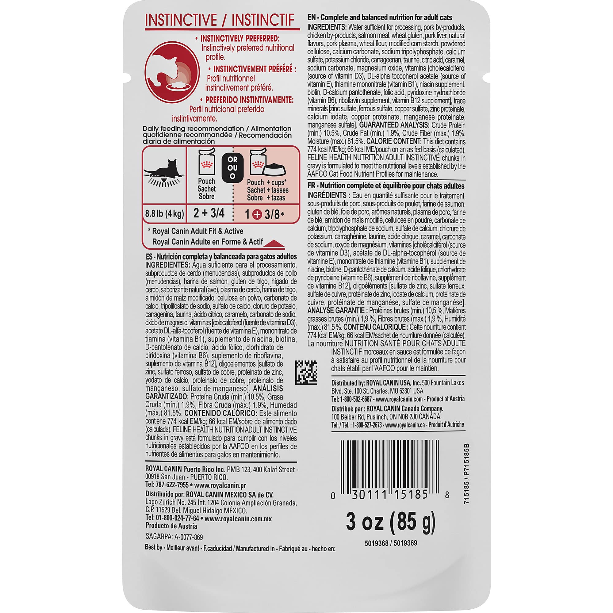 Royal Canin Feline Health Nutrition Adult Instinctive Adult Chunks in Gravy Cat Food, 3 oz (Pack of 12)