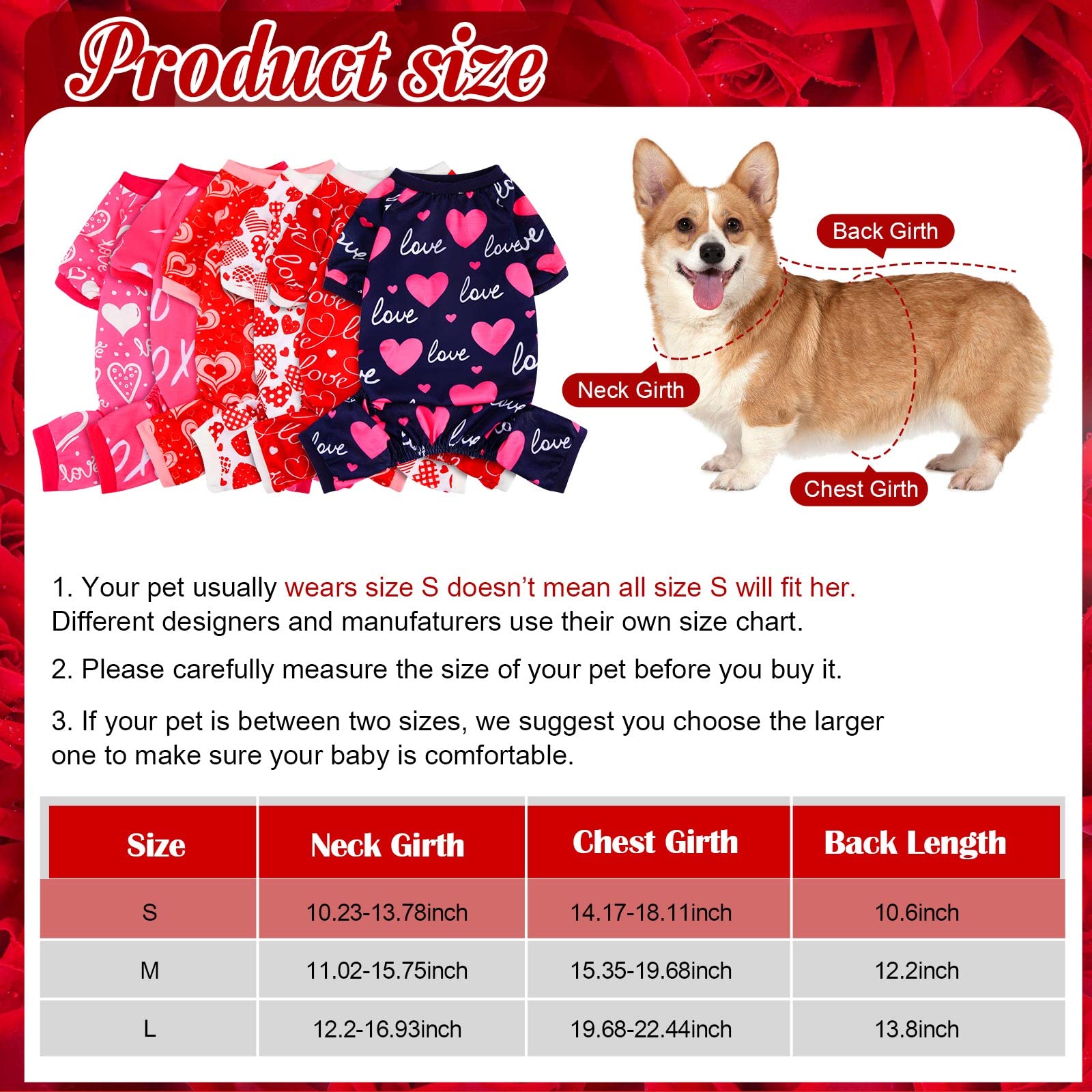 Sanwuta 6 Pack Valentines Dog Pajamas Soft Heart Pattern Dog Clothes Jumpsuit Costumes For Small Medium Large Puppy Cat Valentin