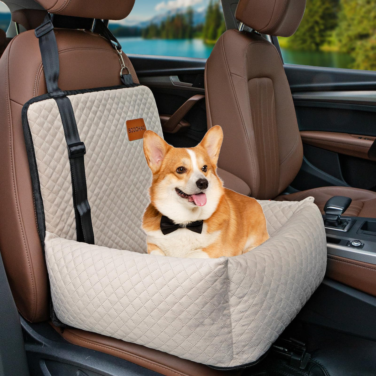 Bcochao Dog Car Seat Pet Booster Seat Pet Travel Safety Car Seat,The Dog Seat Made Is Safe And Comfortable, And Can Be Disassembled For Easy Cleaning (Beige)