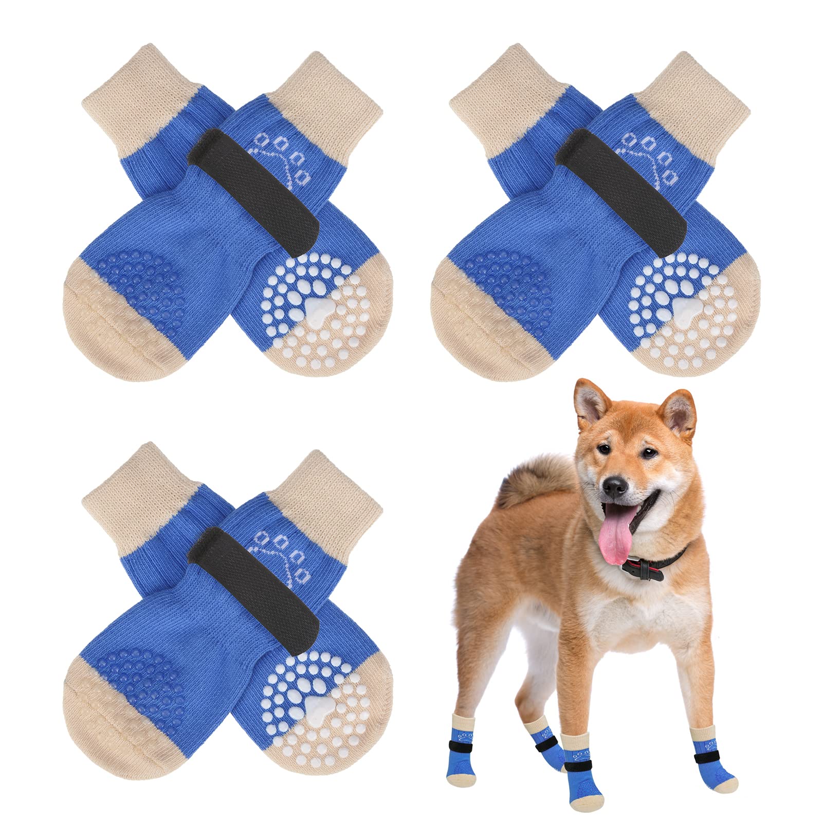 Scenereal Double Side Anti-Slip Dog Socks, Non Slip Dogs Sock For Hardwood Floors, 3 Pairs Pet Paw Protectors Indoor, Prevent Floor Scratching, Stop Licking Paws