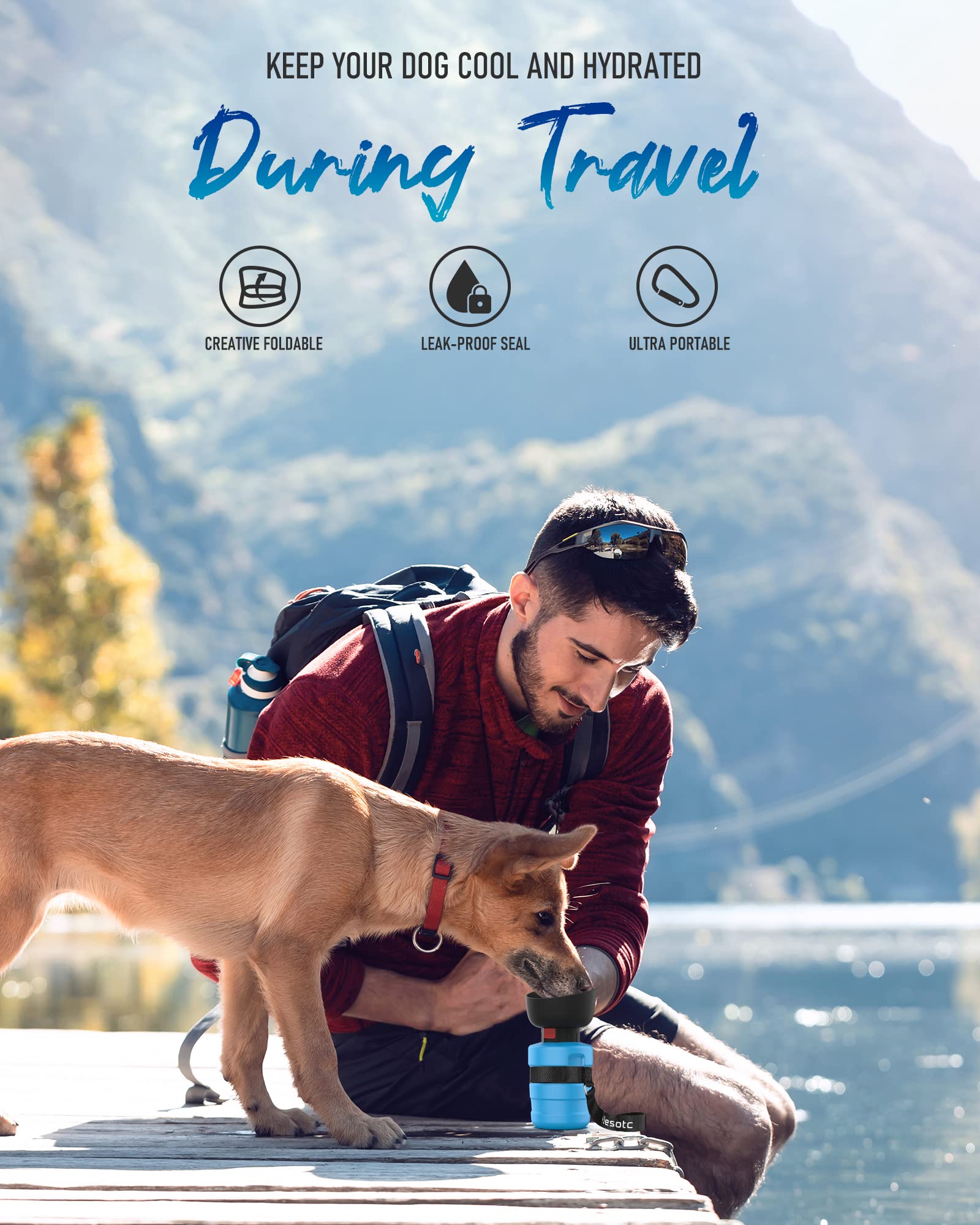 Lesotc Dog Water Bottle, Portable Water Dispenser With Bowl, Leak Proof Pet Travel Squeeze Bottle, Puppy Essentials Dog Stuff Ac