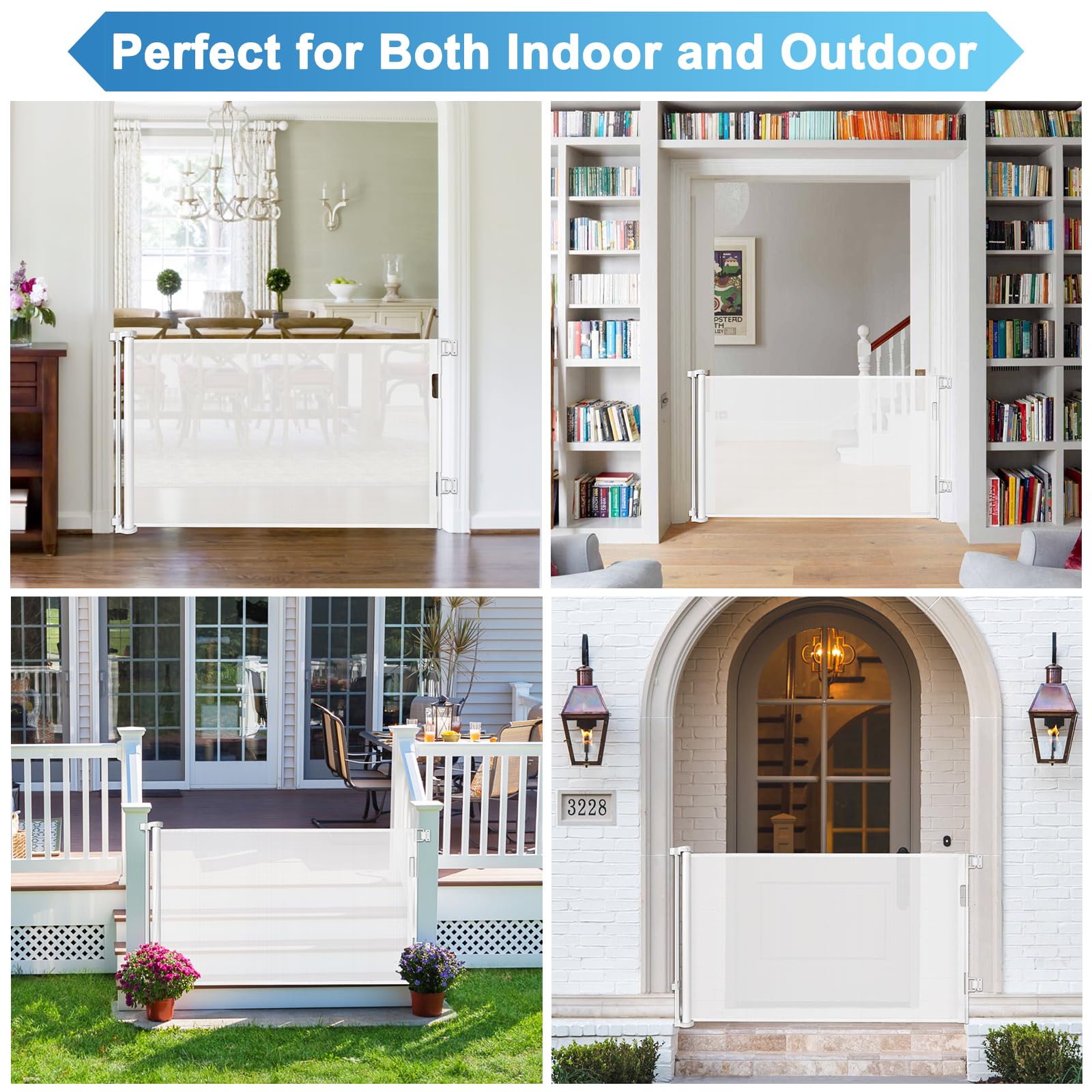 56 Inch Retractable Baby Gates for Doorways Retractable Dog Gate for Stairs Outdoor Retractable Gate Mesh Baby Gate Retractable