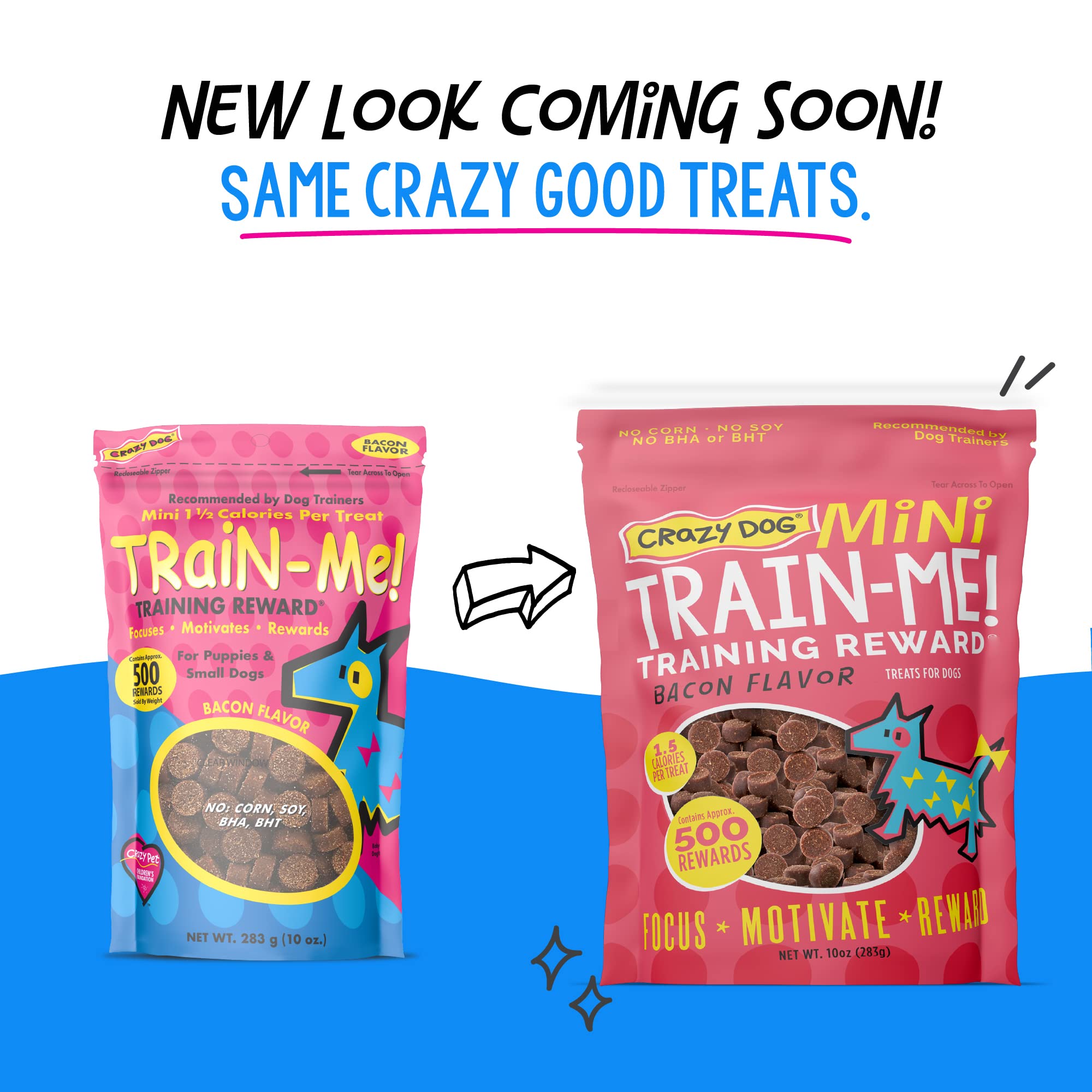 Crazy Dog Mini Train-Me! Bacon Flavor Training Treats, 10 oz Pouch, Recommended by Trainers, 500 Treats per Bag
