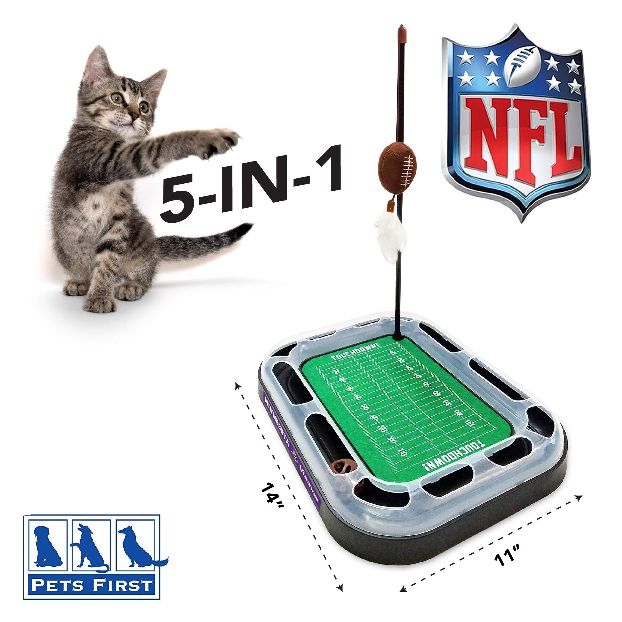 Pets First Cat Ball Bell Minnesota Vikings Football Field CAT Scratcher Toy with Catnip Filled Plush Football Toy & Feather Cat