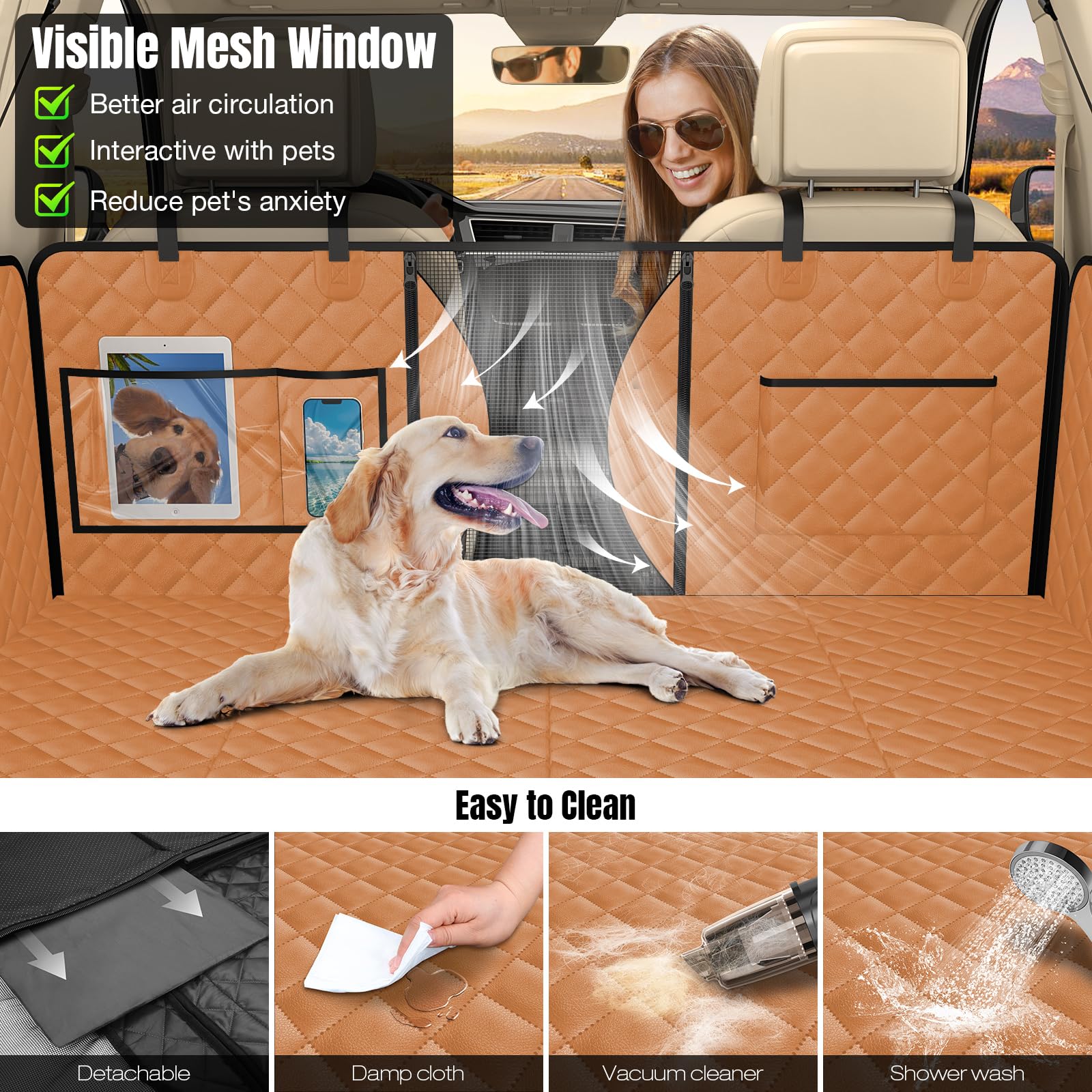 Asfrost Pu Leather Dog Seat Cover For Back Seat Extender-Upgraded Hard Bottom Back Seat Pet Cover For Dogs, Anti-Scratch Nonslip