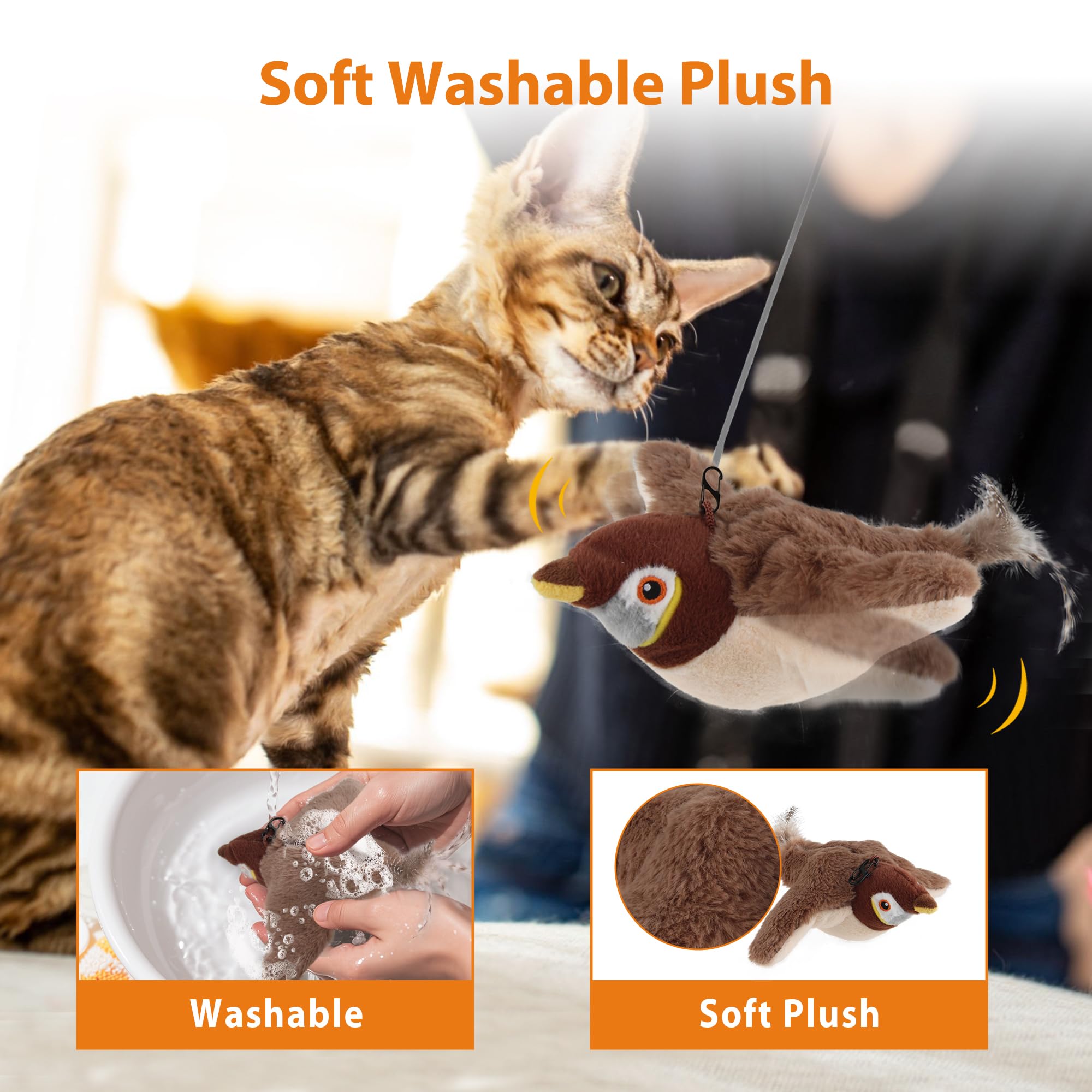 Skipdawg Petgeek Flapping & Chirping Bird Cat Toy For Indoor Cats With Catnip, Usb Rechargeable Motion Activated, Interactive Be