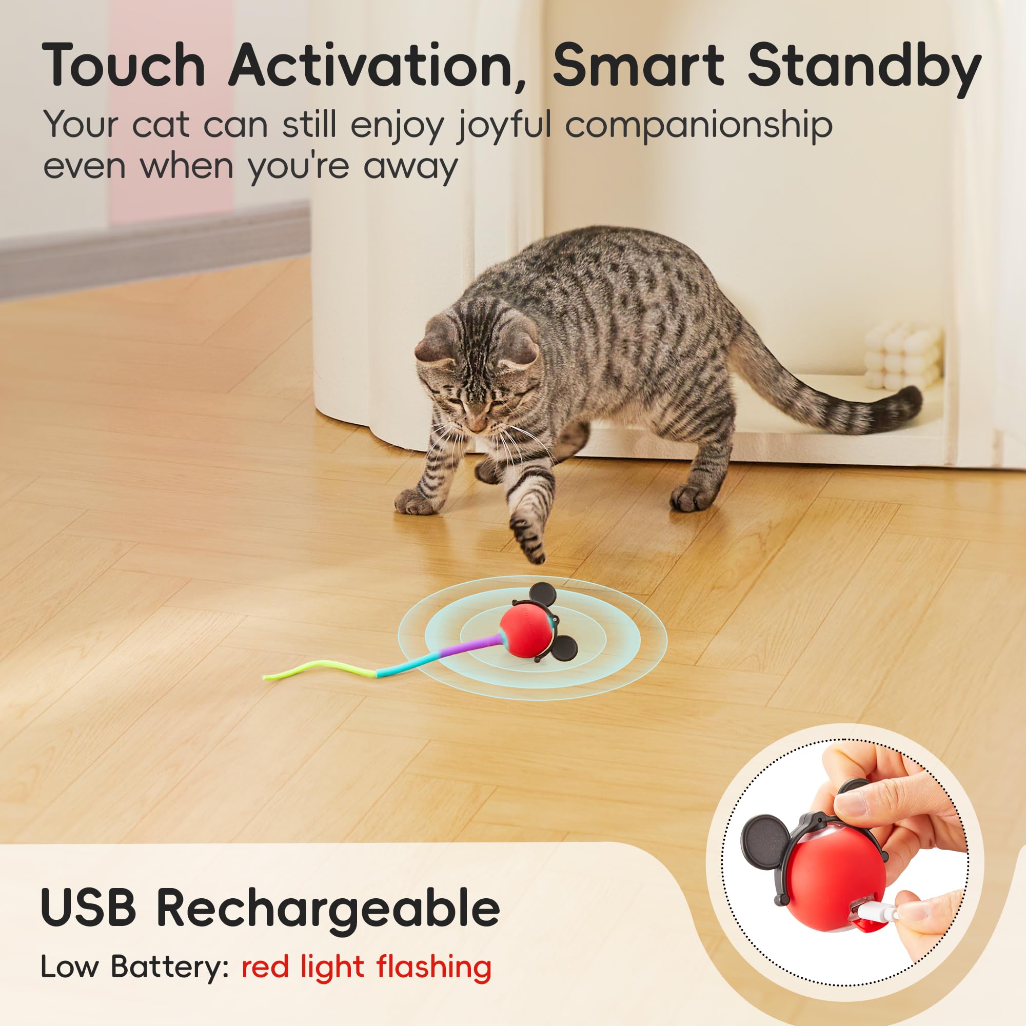 Potaroma Interactive Moving Ball Cat Toys With Fluffy Tail, Chargeable Kitten Toy For Indoor Kitten Exercise, Smart Interactive