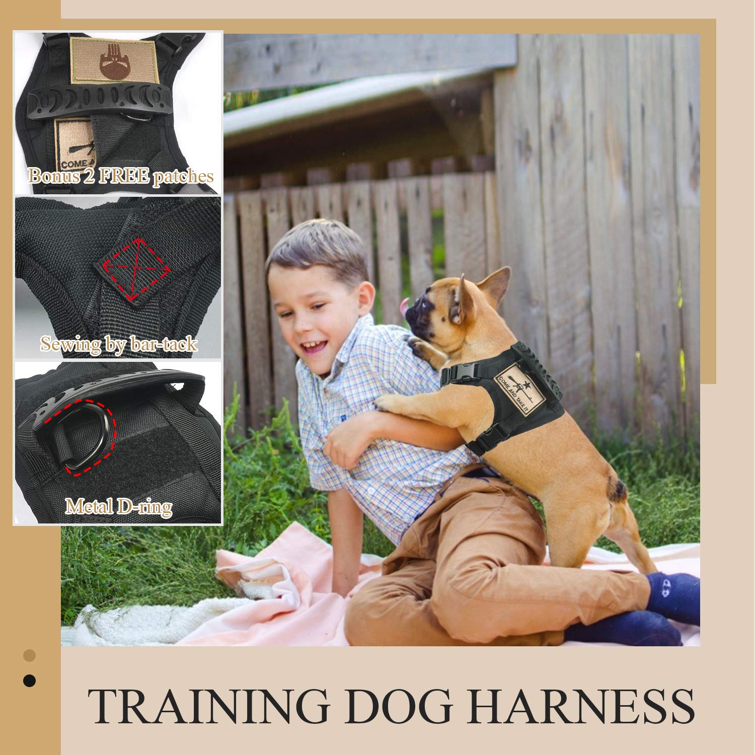 Tactical Dog Training Harness Outdoor Working Vest Adjustable Military MOLLE Dog Vest Harness with Rubber Handle X-Small (Pack o