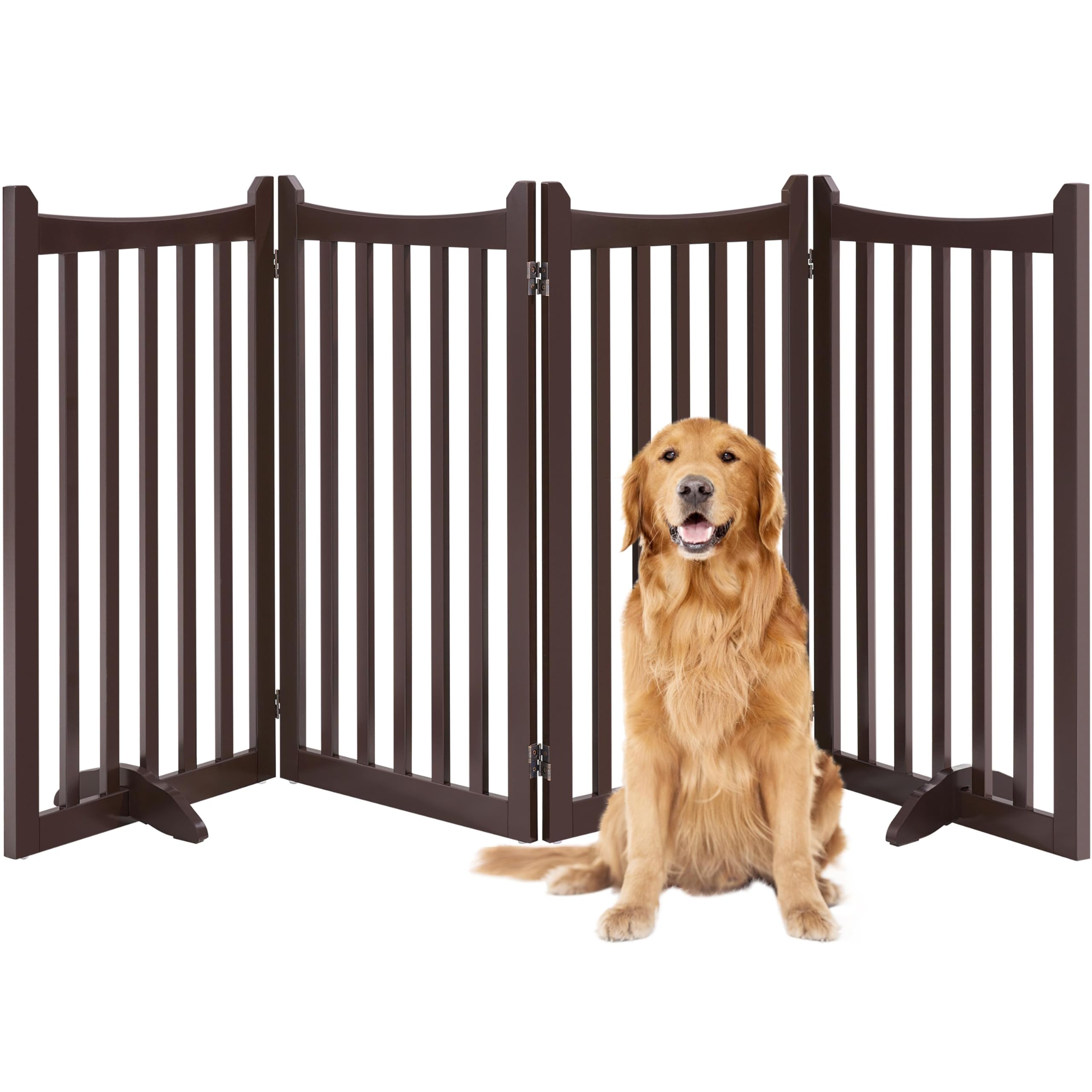 Yaheetech 36'' H Extra Tall Freestanding Pet Gate 4-Panel Wooden Dog Fence With 2 Support Feet Folding Dog Gate For Indoor, Stai