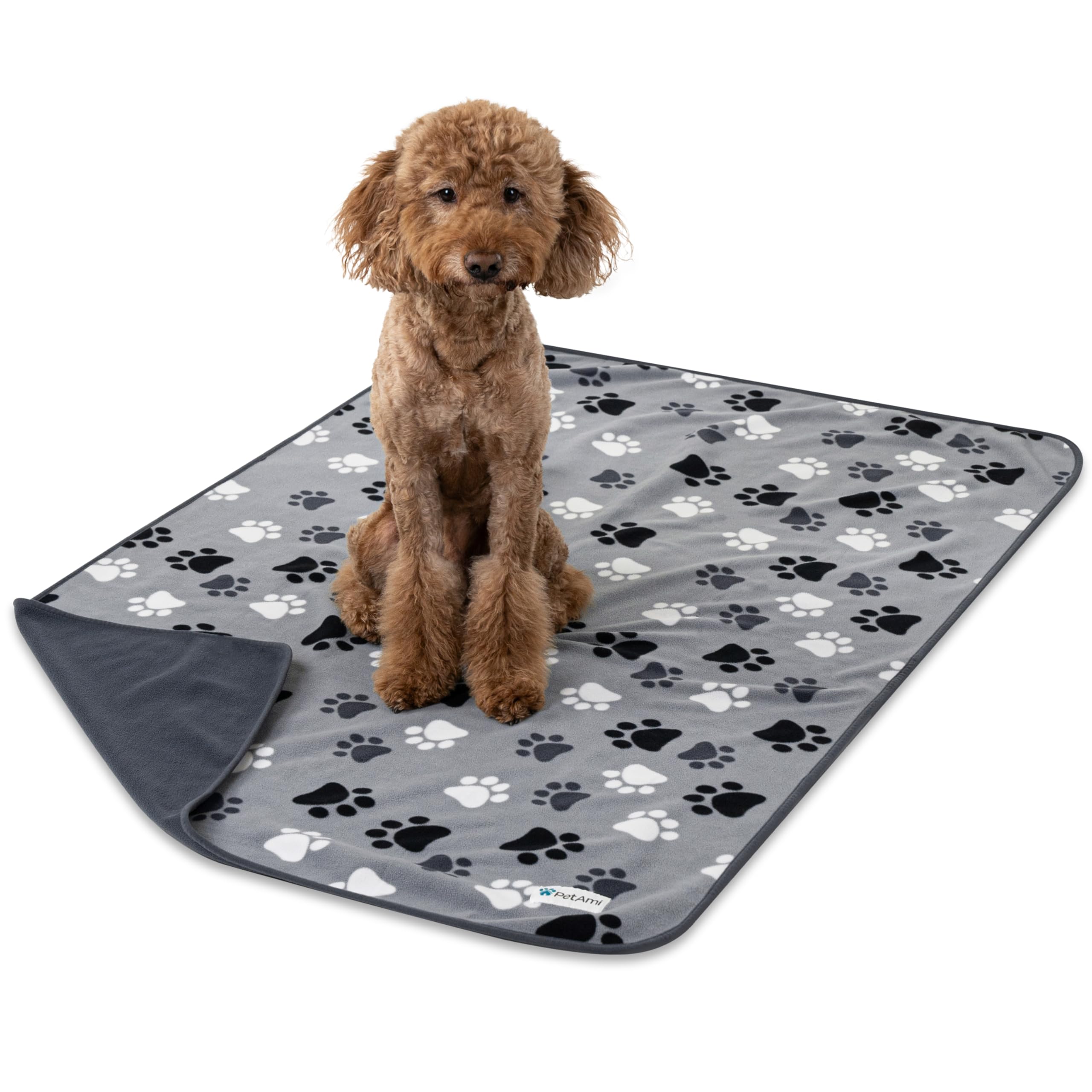 Petami Waterproof Dog Blanket For Medium Large Pets Dogs Cats, Pet Couch Cover Protector For Furniture, Reversible Washable Soft Fleece Cat Blanket For Bed Couch Sofa, 40X60 (Paw Print Gray)