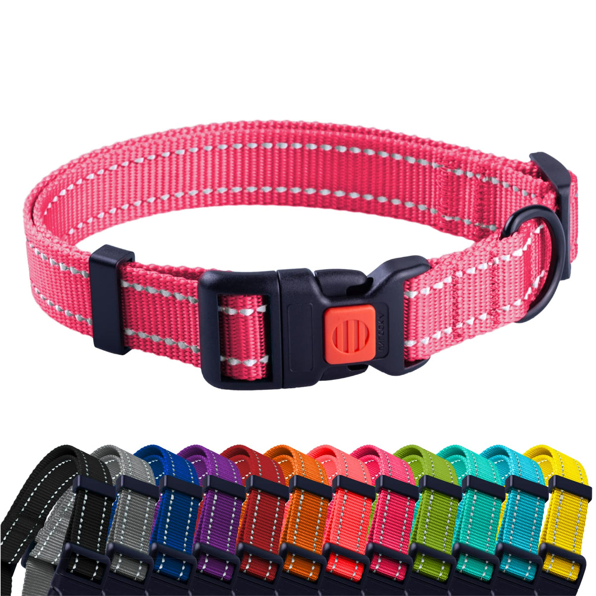 Collardirect Reflective Dog Collar For A Small, Medium, Large Dog Or Puppy With A Quick Release Buckle - Boy And Girl - Nylon Suitable For Swimming (12-16 Inch, Pink)