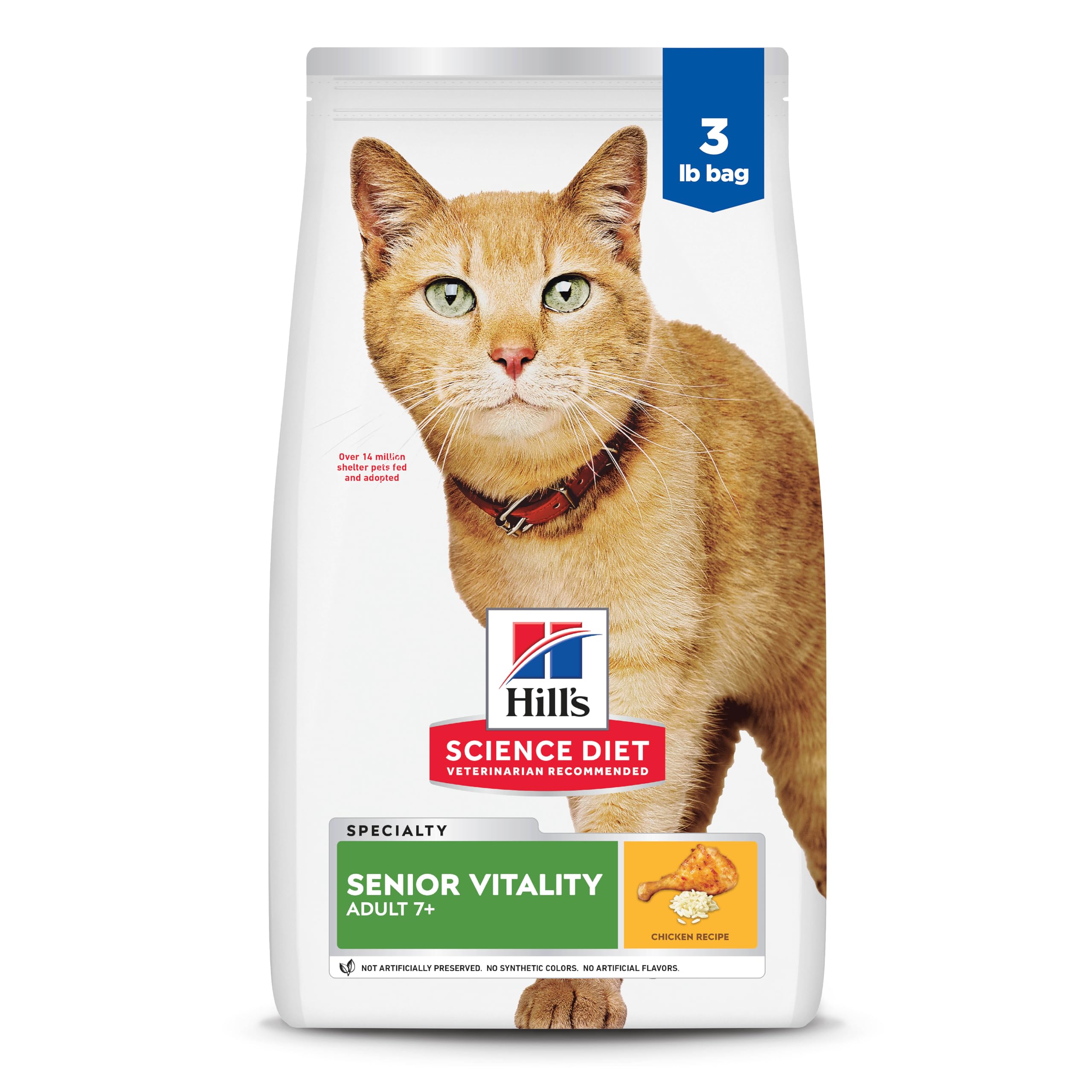 Hills Science Diet Senior Vitality, Senior Adult 7+, Senior Premium Nutrition, Dry Cat Food, Chicken & Rice, 6 lb Bag