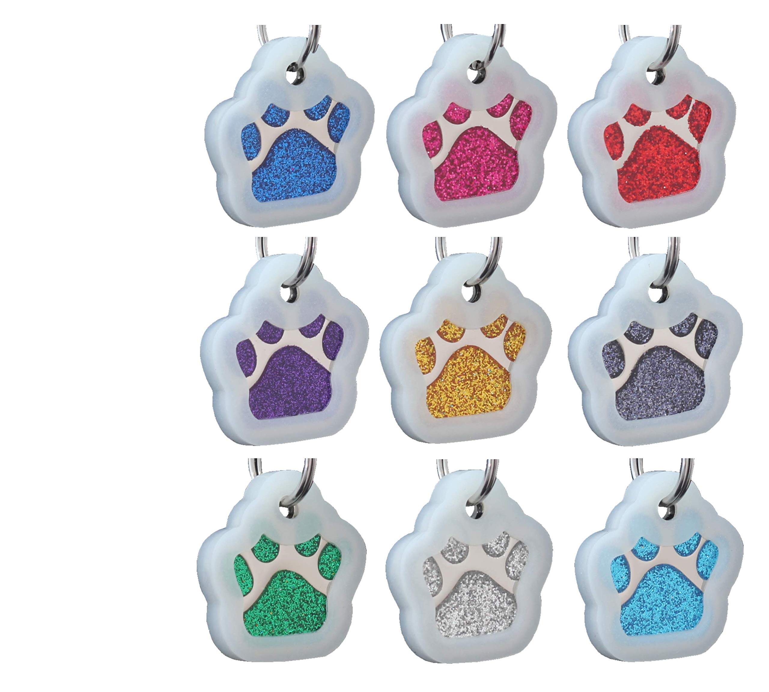 Io Tags Pet Id Tags, Personalized Dog Tags And Cat Tags, Custom Engraved, Easy To Read, Cute Glitter Paw Pet Tag (Pink + Silencer)