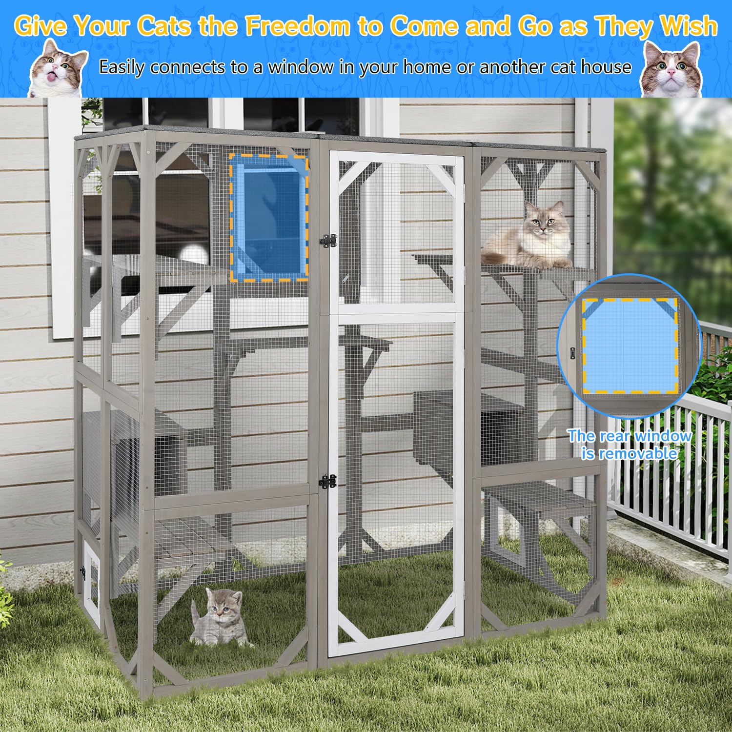 Ketive Catio Outdoor Cat Enclosure Cat House, Cat Cage Condo Indoor Playpen Kitty House Shelter With Multi Platforms, Waterproof
