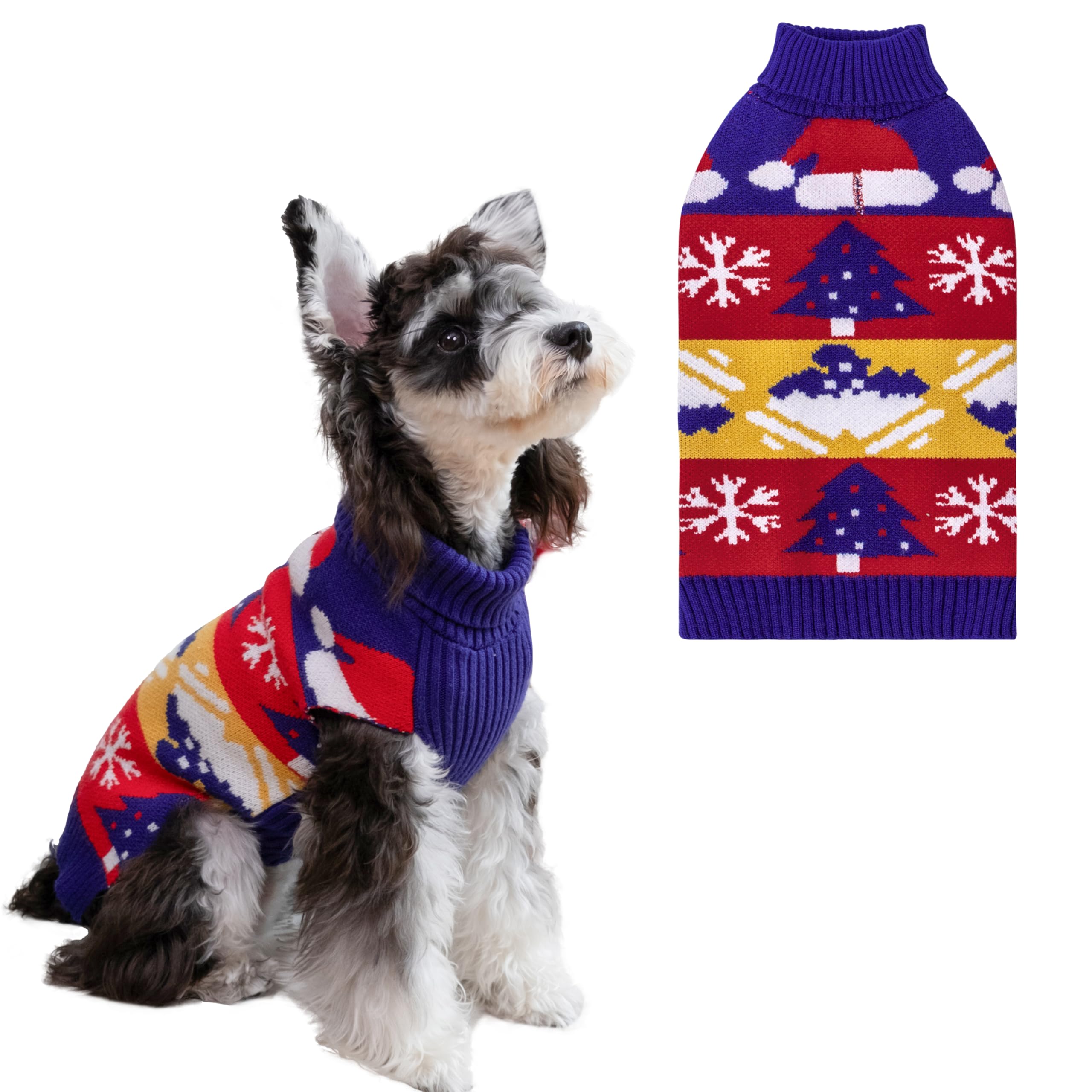 Cutebone Christmas Dog Sweater For Small Dogs X-Mas Knit Turtleneck Pet Winter Clothes Cat Apparel With Harness Hole